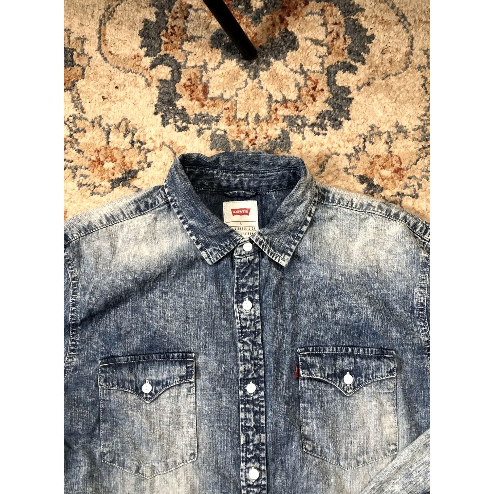 Levi's Levi's Shirt Mens Large Blue Acid Wash Denim Western Button-Down Cowboy Size US L / EU 52-54 / 3 - 2 Thumbnail