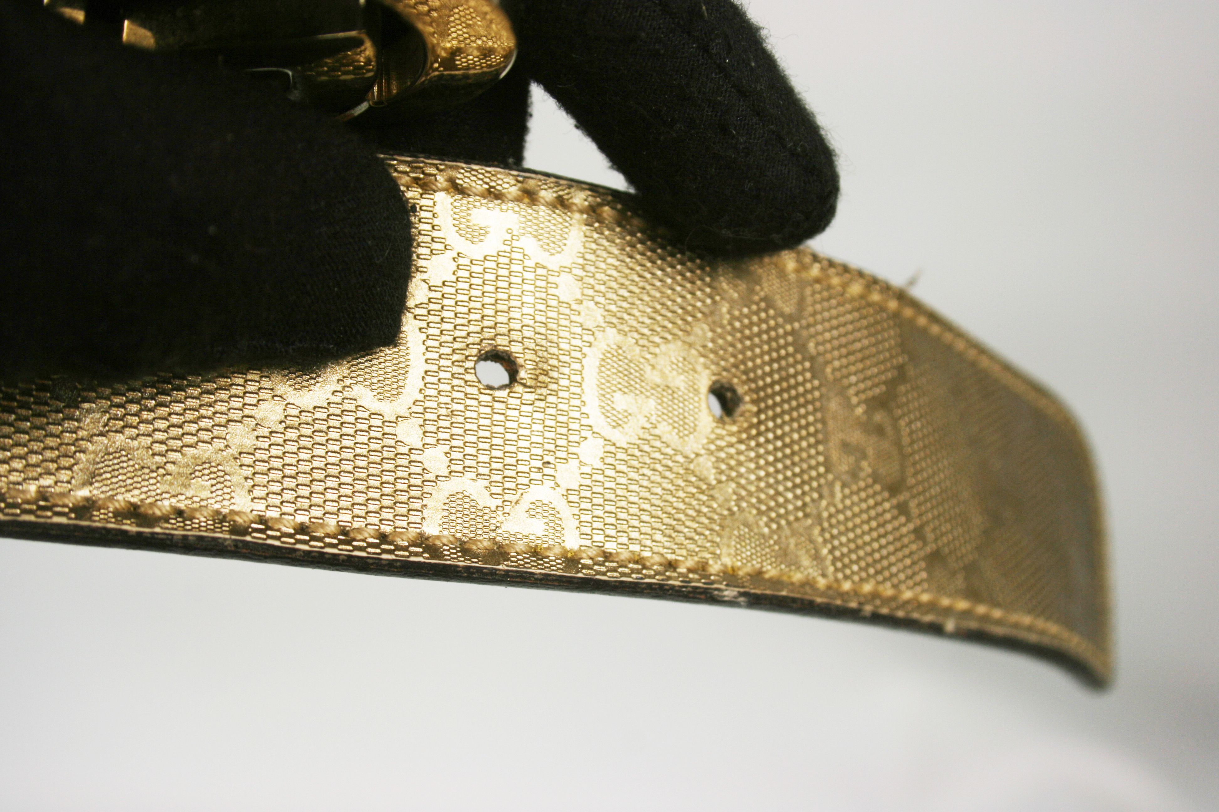 Gucci Gold Imprime Monogram Leather Interlocking Belt Size 36 - 12 Thumbnail