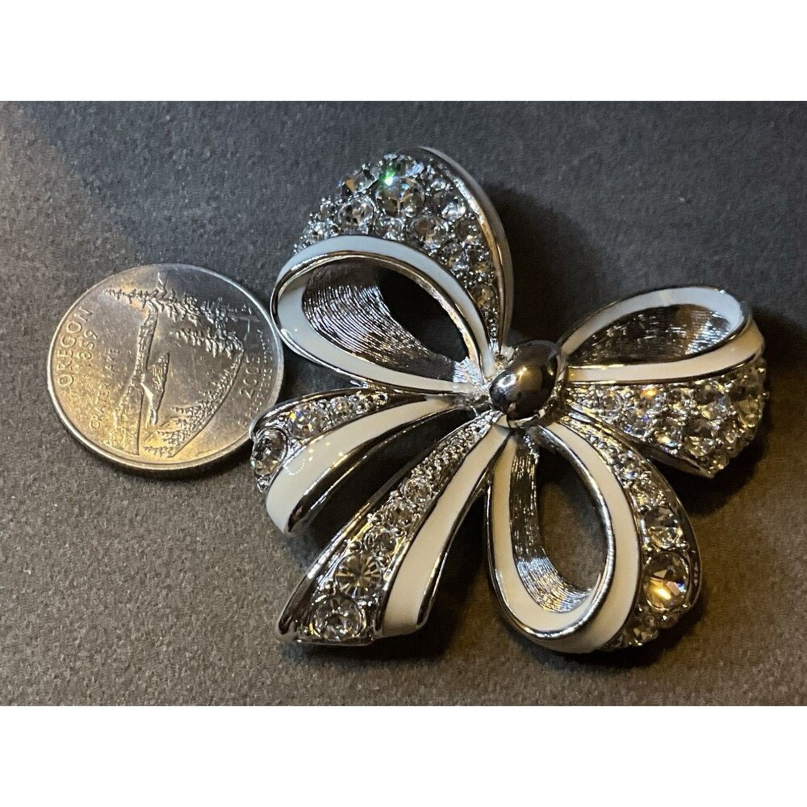 Other Nolan Miller Silver Tone with White Enamel Bow Brooch Size ONE SIZE - 3 Thumbnail