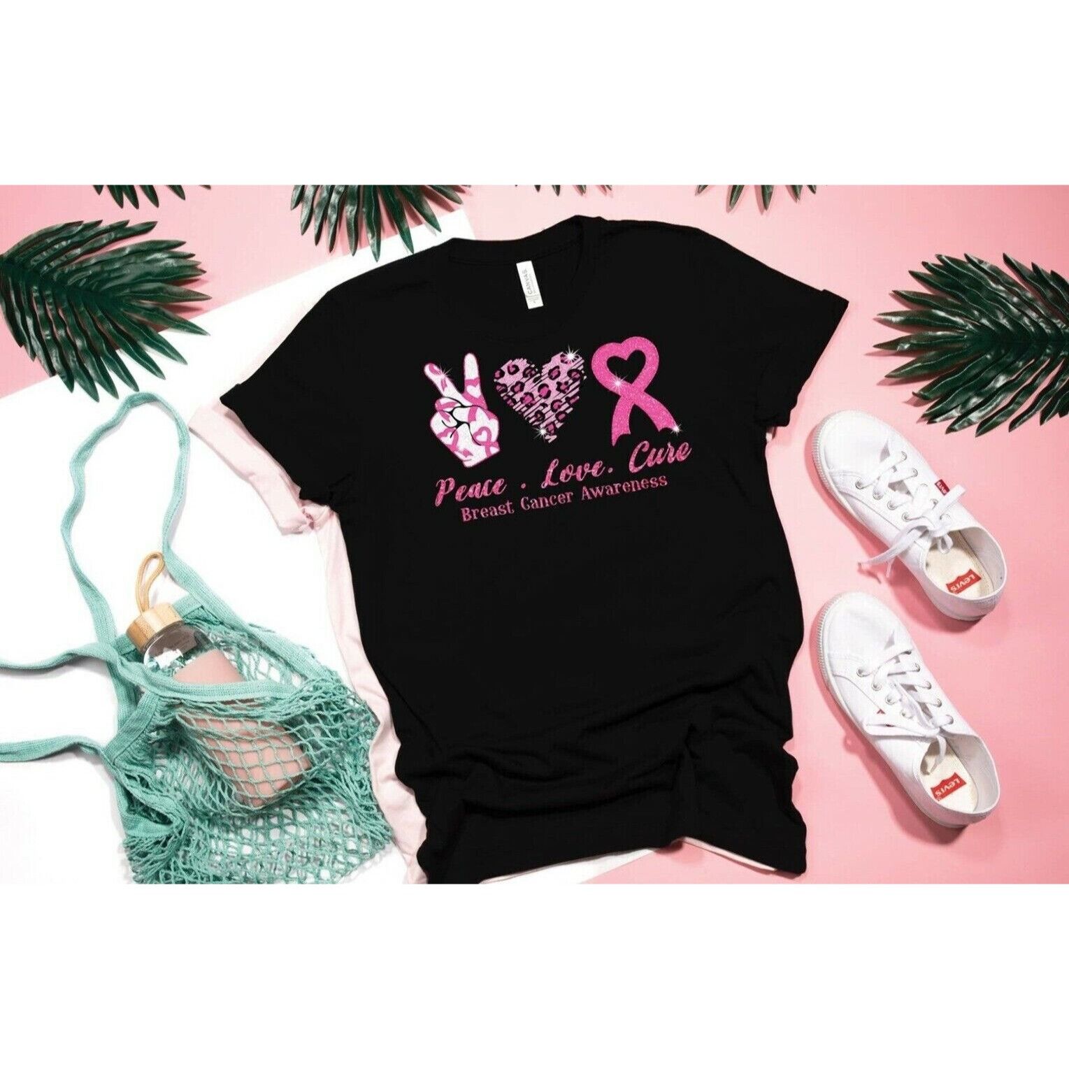 Other Squishy Faces - Peace Love Cure Breast Cancer Awareness Larg Size L / US 10 / IT 46 - 3 Thumbnail
