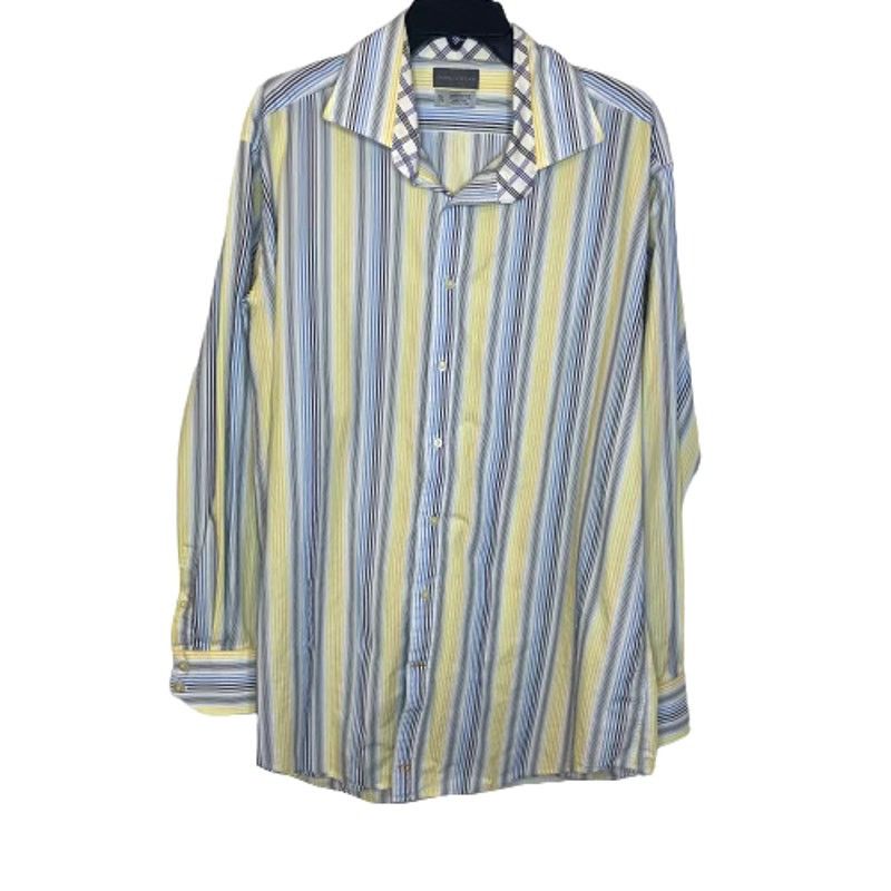 Thomas Dean Thomas Dean Button Down Blue & Yellow Striped Shirt, XXL Size US XXL / EU 58 / 5 - 1 Thumbnail