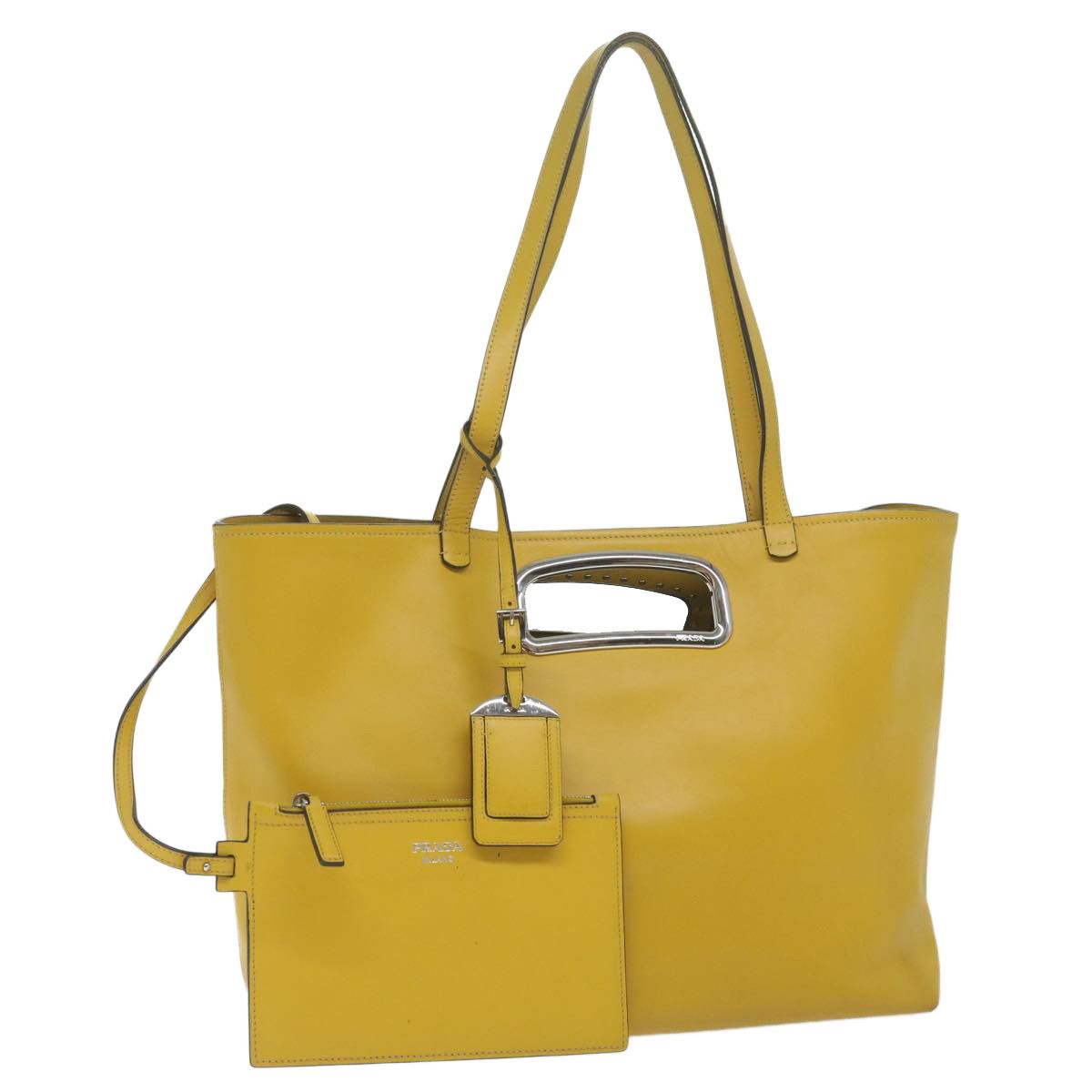 image of Prada Tote Bag Leather Yellow Auth 61631, Women's