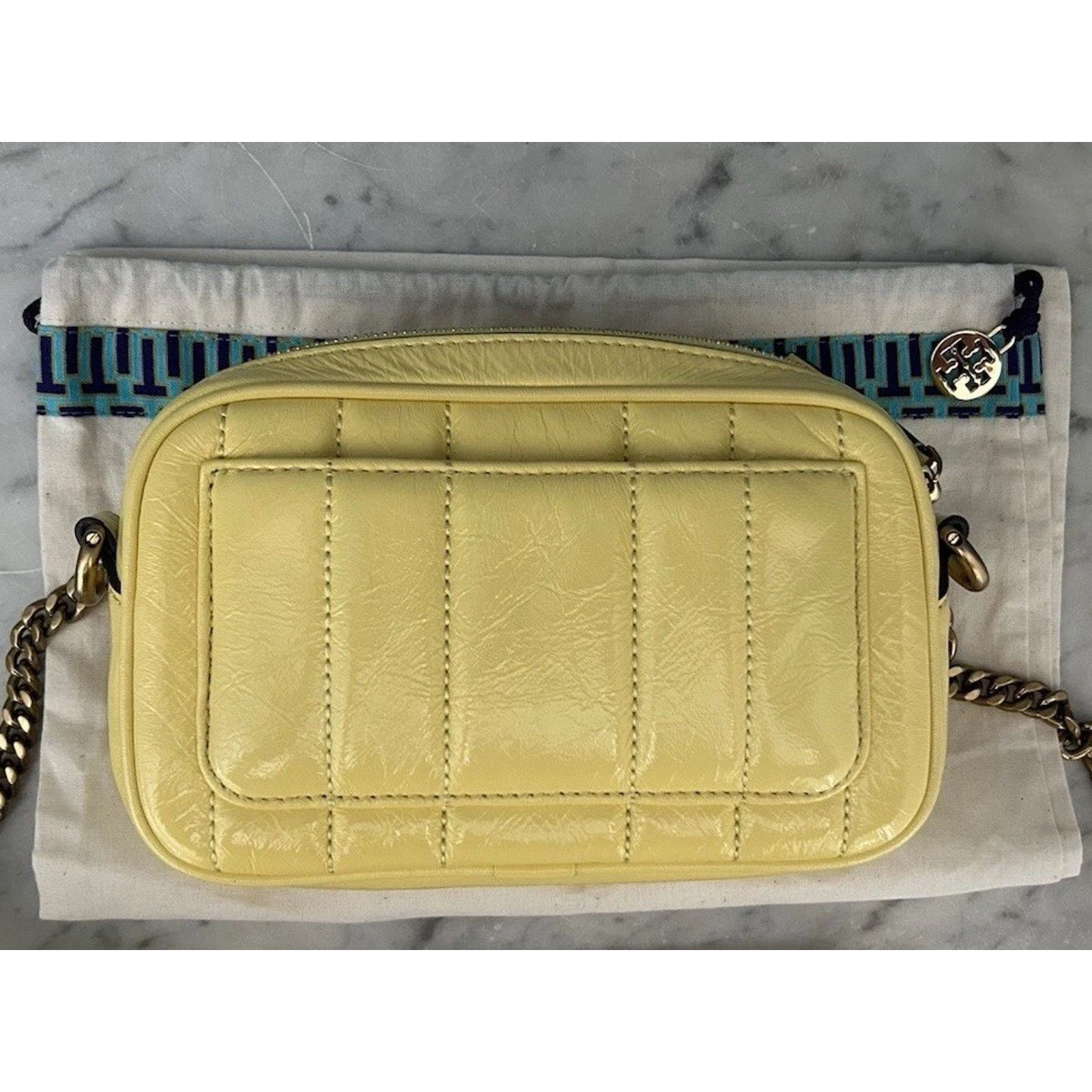 Tory Burch NWT Tory Burch Kira Patent Camera Bag Lemon Yellow 142808 Size ONE SIZE - 5 Thumbnail