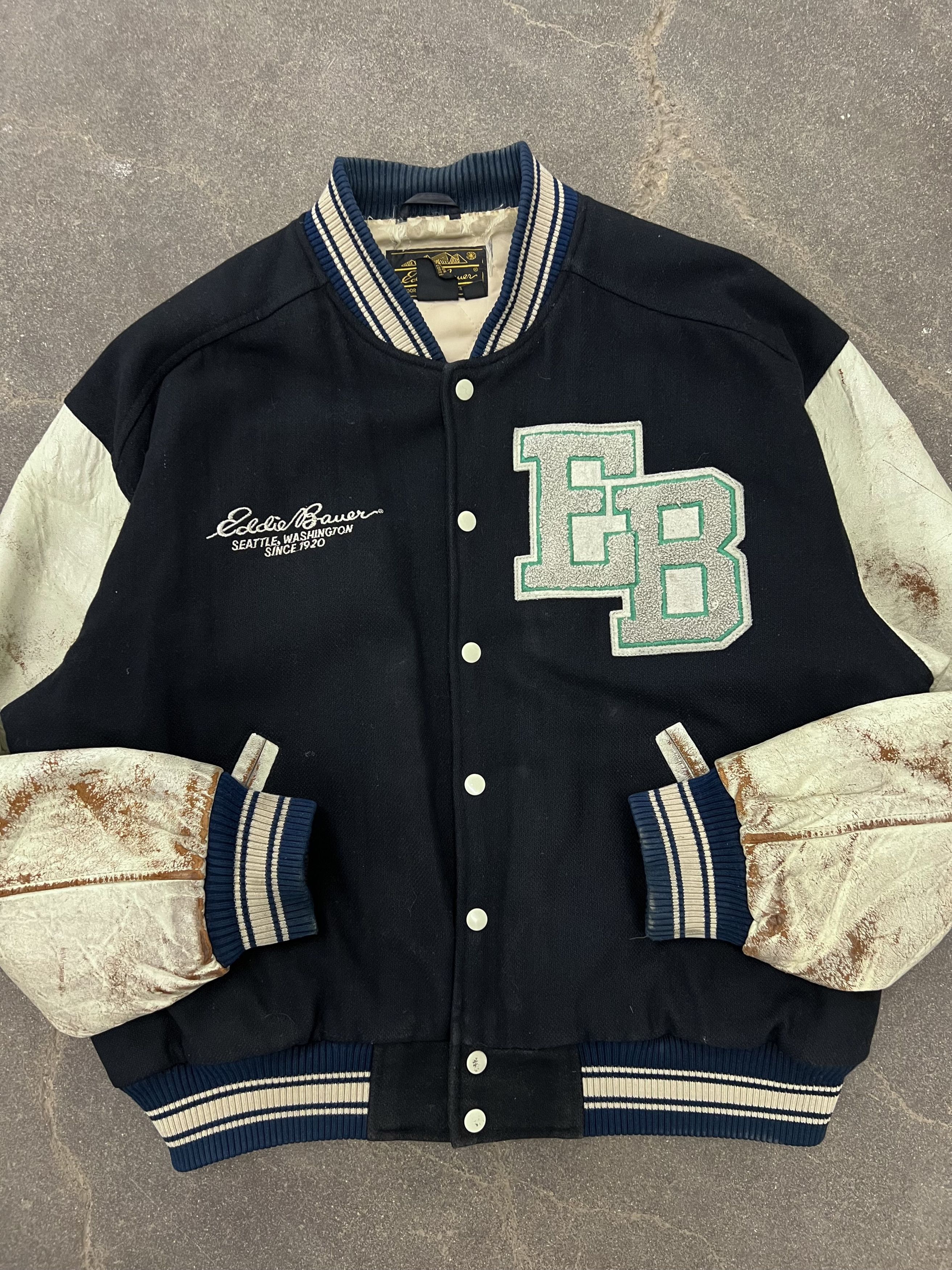 Eddie Bauer × Vintage VTG 1980's/1990's Eddie Bauer Letterman Varsity Jacket Size US XL / EU 56 / 4 - 3 Thumbnail