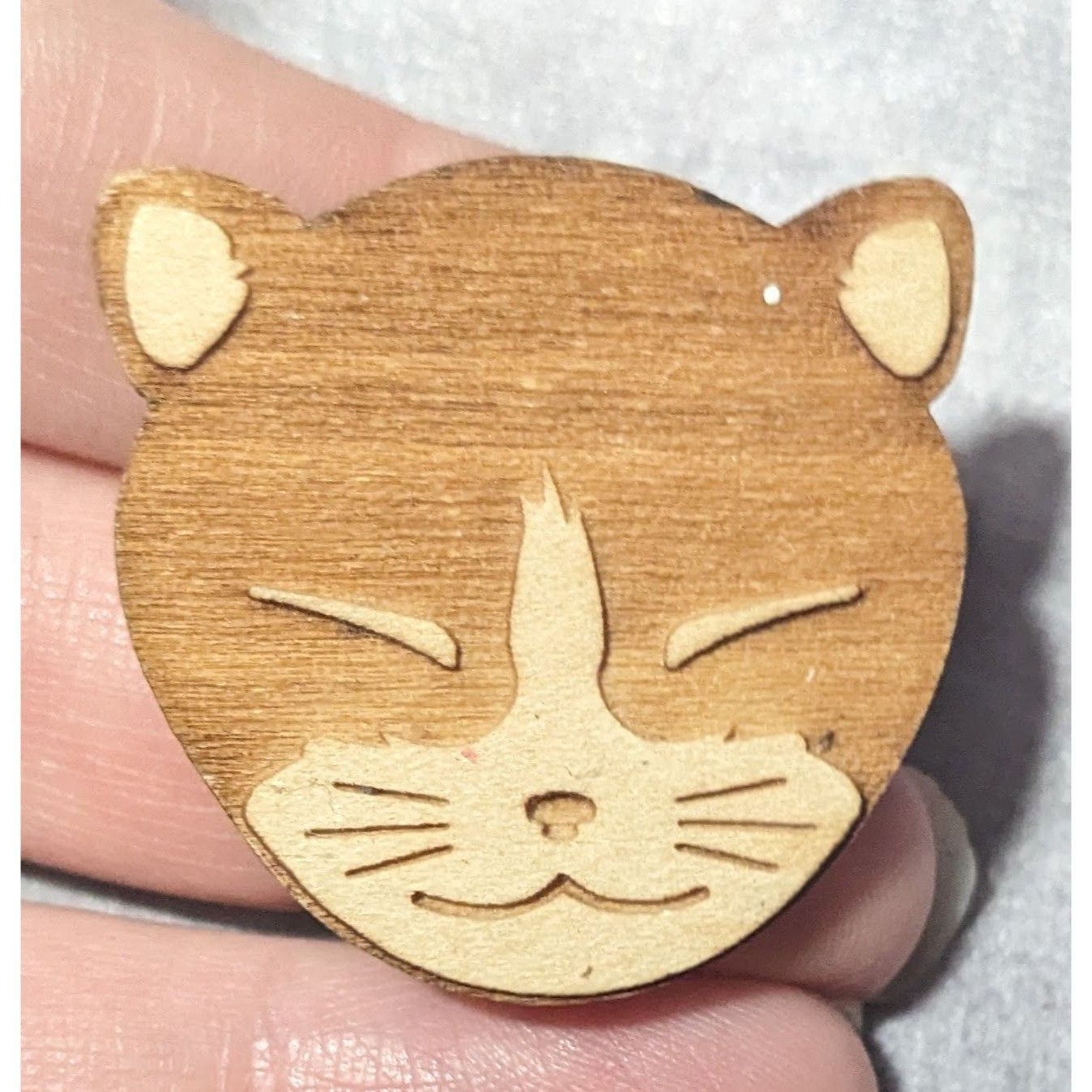 Other Laser Engraved Wooden Cat Shaped Lapel Pin Size ONE SIZE - 3 Thumbnail