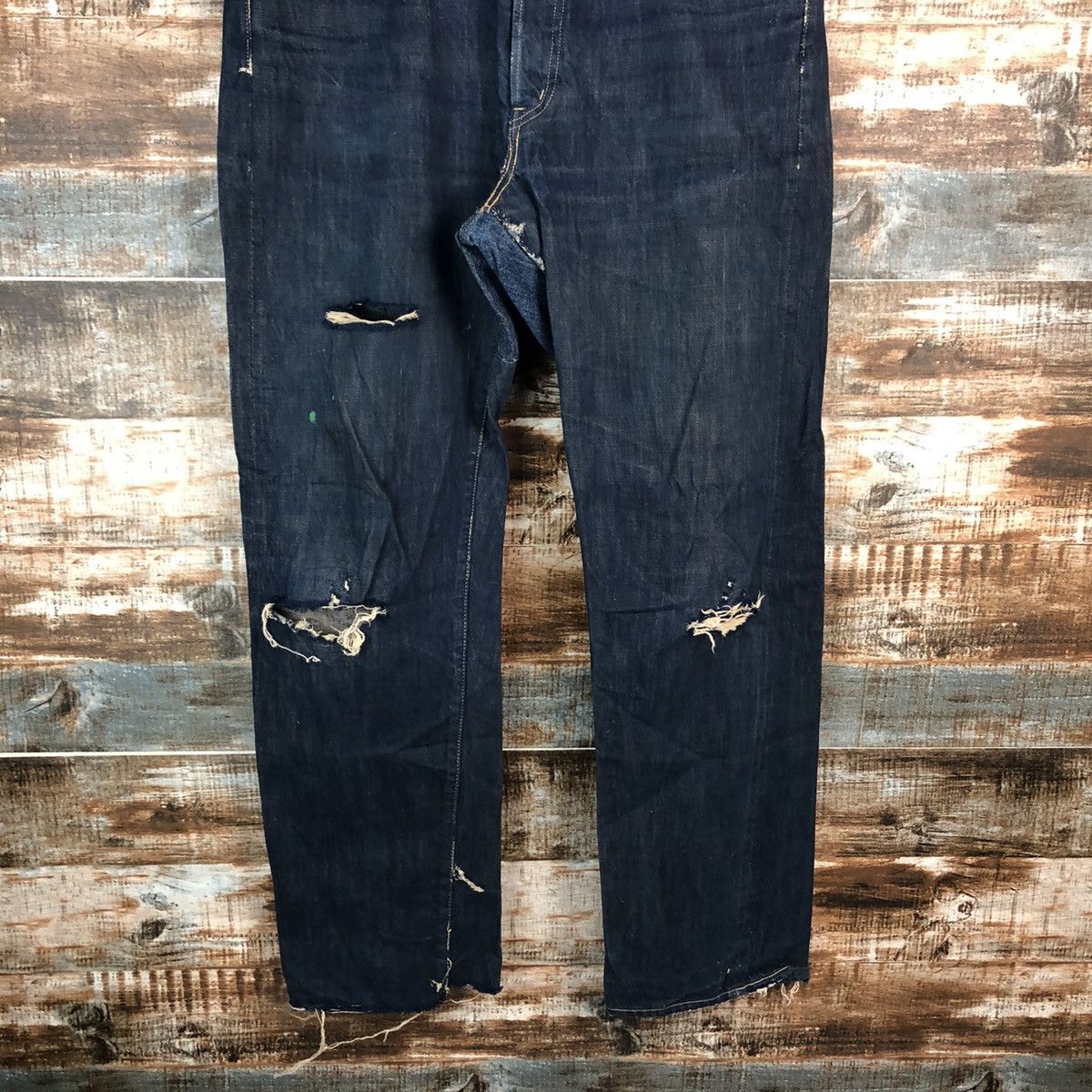 Okura Okura Blue Distressed ripped selvedge Denim Pants #A1444 Size US 35 - 3 Thumbnail