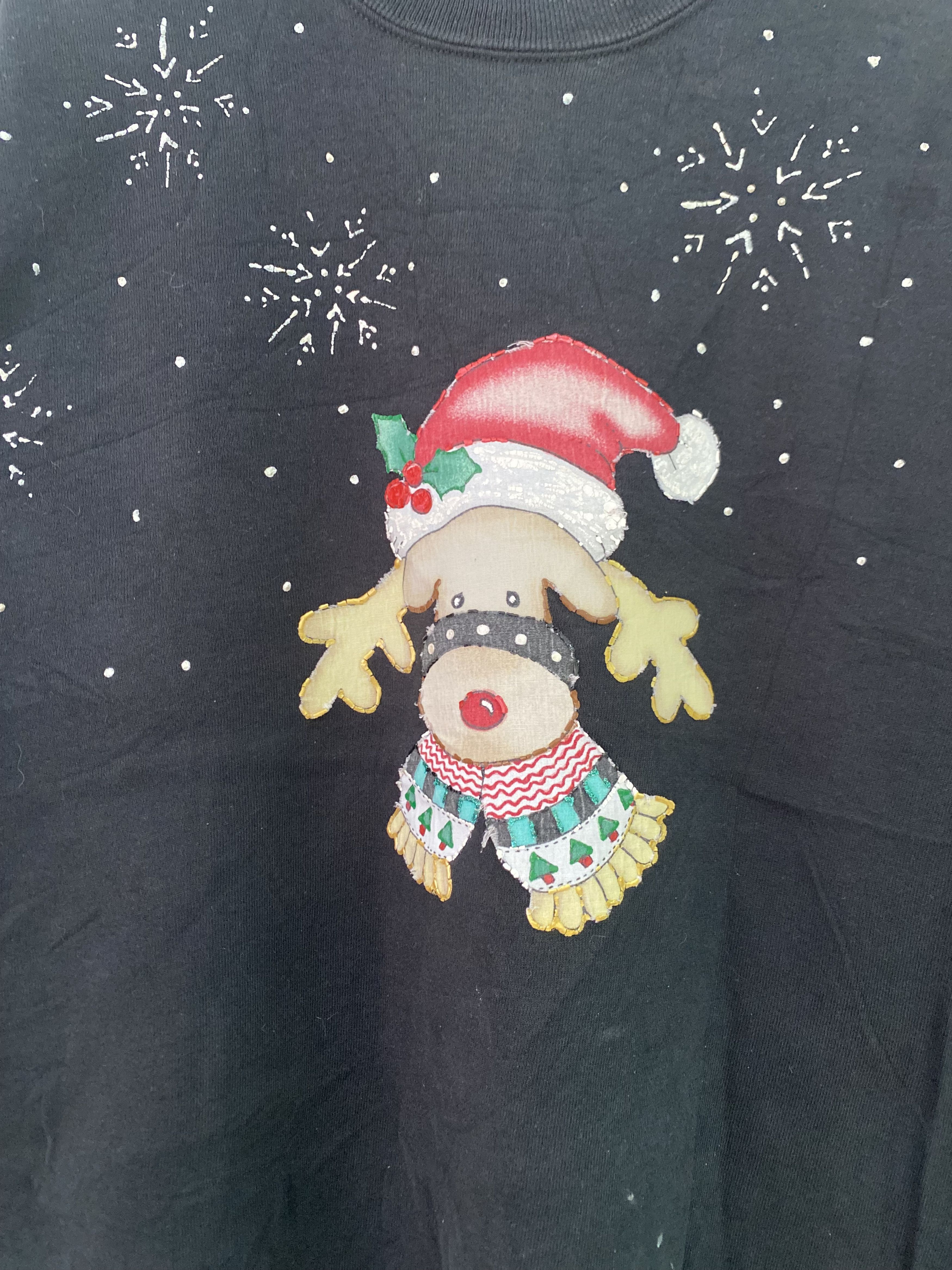Jerzees × Vintage Reindeer Crewneck Sweatshirt Vintage Pullover Sweater Black Size US L / EU 52-54 / 3 - 4 Thumbnail