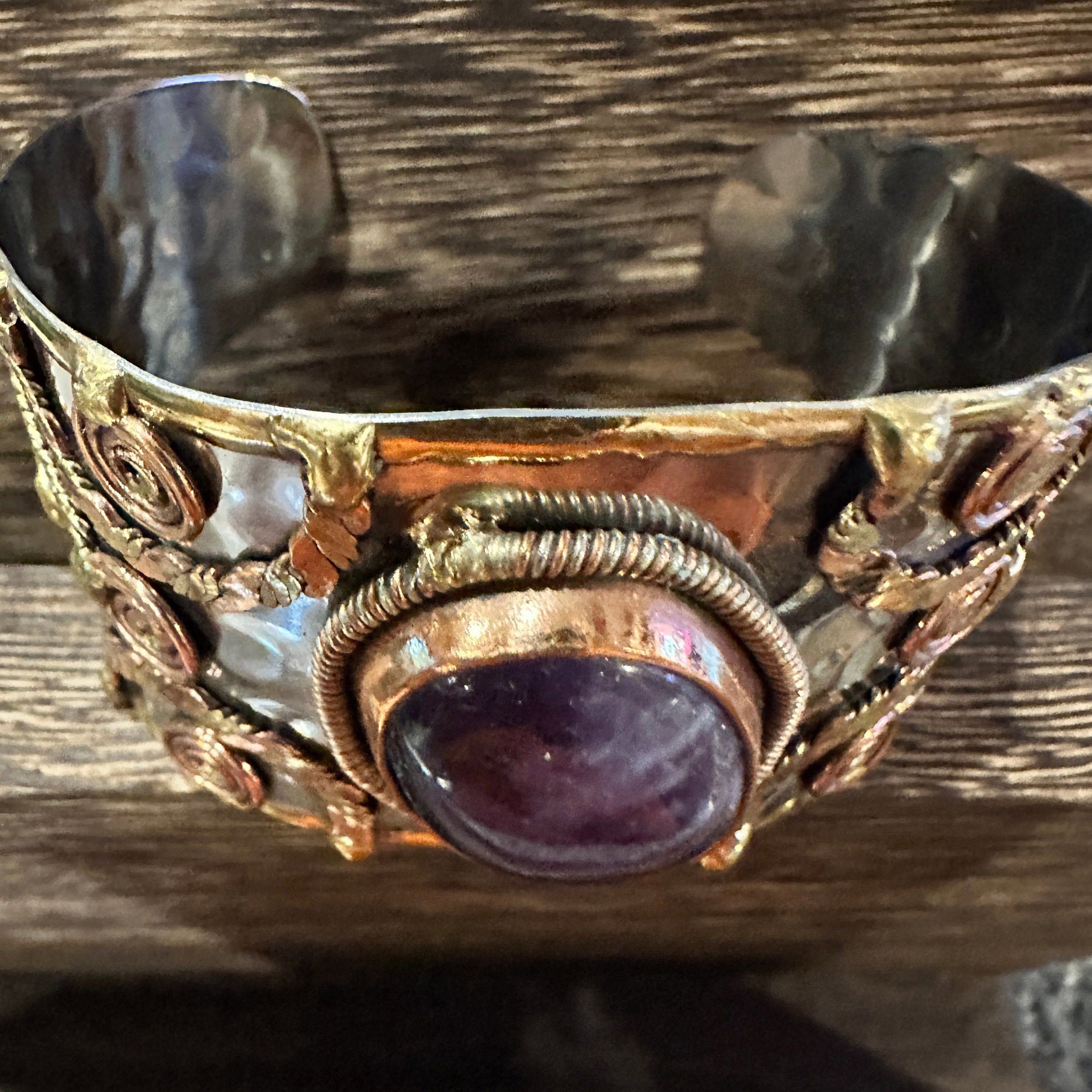 Other Artisan Purple Amethyst Cuff Bracelet, 2" Width, Adjustable Size ONE SIZE - 5 Thumbnail