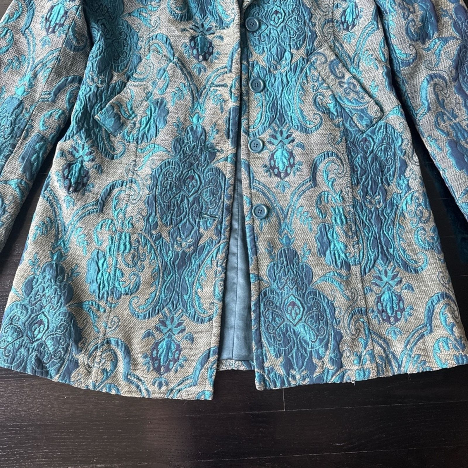 DKNY Vntg DKNY turquoise brocade Elegant Blue Women's Coat Size M / US 6-8 / IT 42-44 - 3 Thumbnail