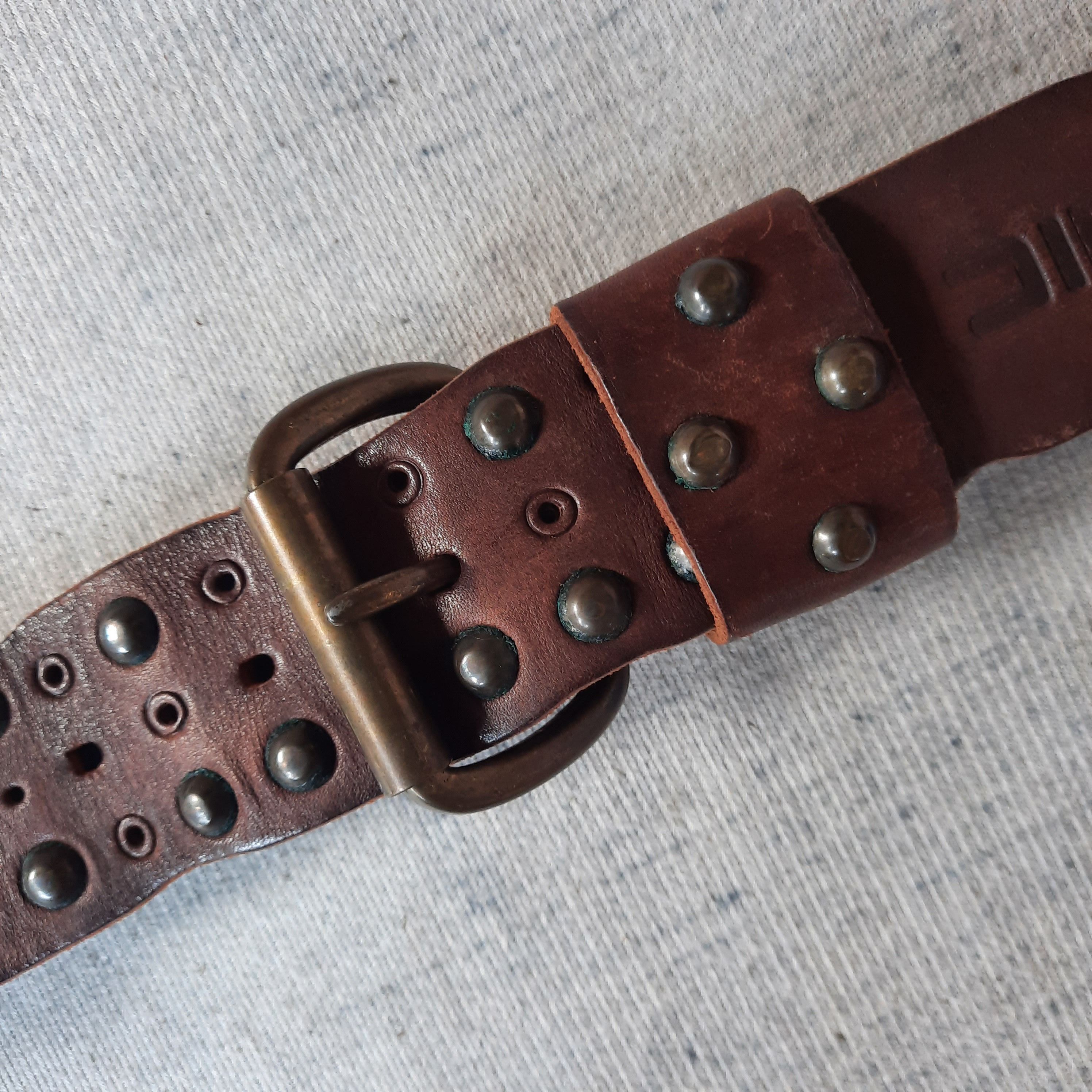 PPFM ⚙️ Vintage diesel solid brass stud punk leather belt Size ONE SIZE - 10 Thumbnail