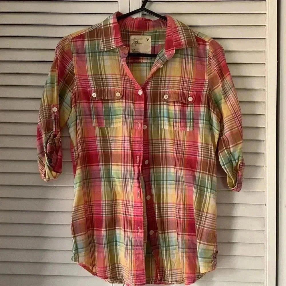Designer Vibrant American Eagle Plaid Shirt - Size S/P Size S / US 4 / IT 40 - 1 Thumbnail