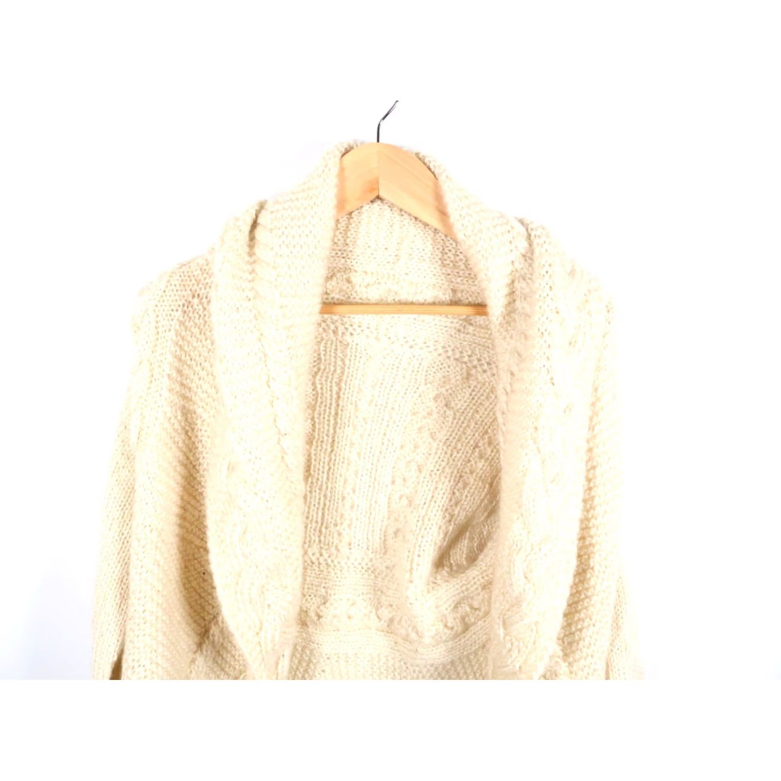 Vintage VINTAGE Wool Mohair Cardigan Sweater Women's Large Ivory Shawl Collar Knit Open Chunky-Knit Size L / US 10 / IT 46 - 3 Thumbnail