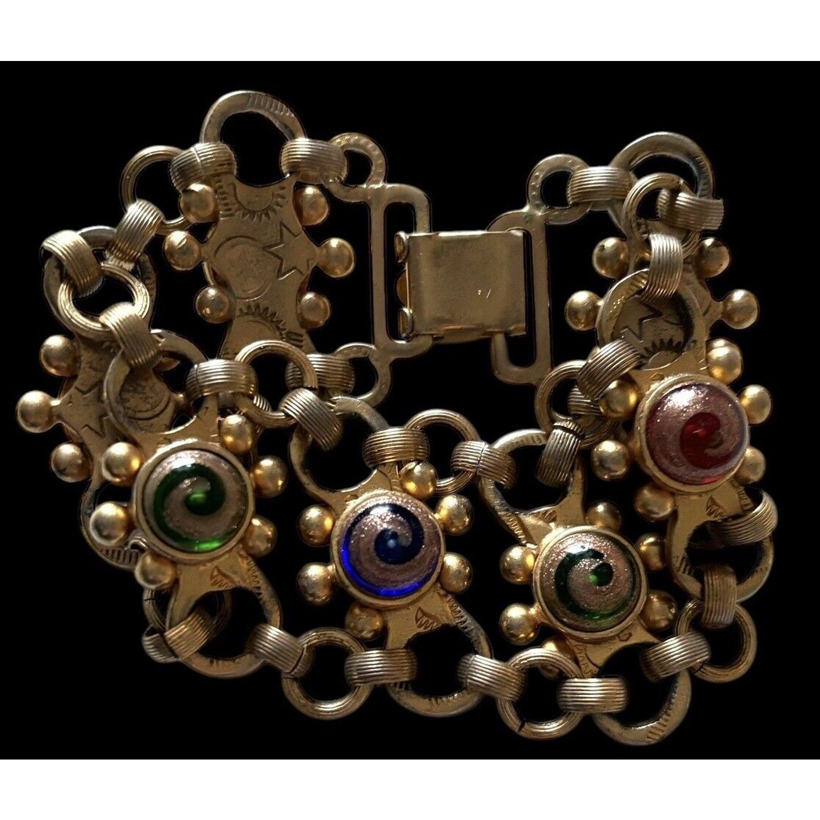 Other Venetian Art Glass Swirl Bracelet Wide Ornate Open Link Size ONE SIZE - 12 Thumbnail