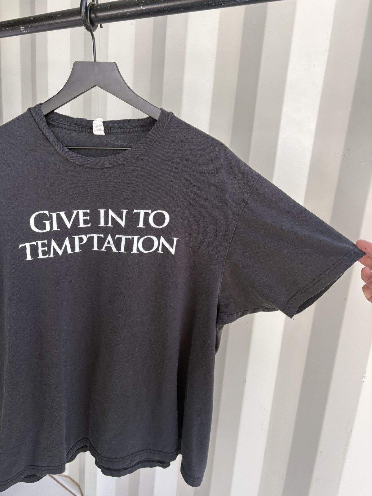 Vintage Vintage 90s Give into Temptation Shirt Thrashed Faded GRUNGE Size US XXL / EU 58 / 5 - 2 Thumbnail