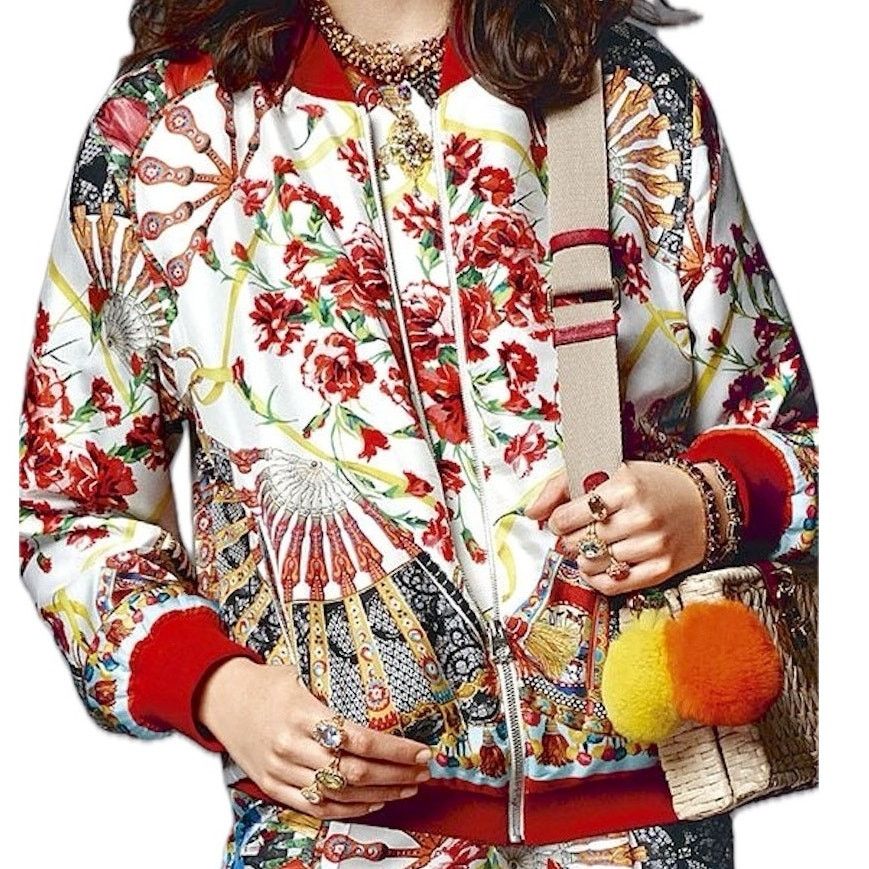 Dolce & Gabbana Dolce & Gabbana Cream Red Silk Bomber Jacket Multi IT 38 Size XS / US 0-2 / IT 36-38 - 11 Thumbnail