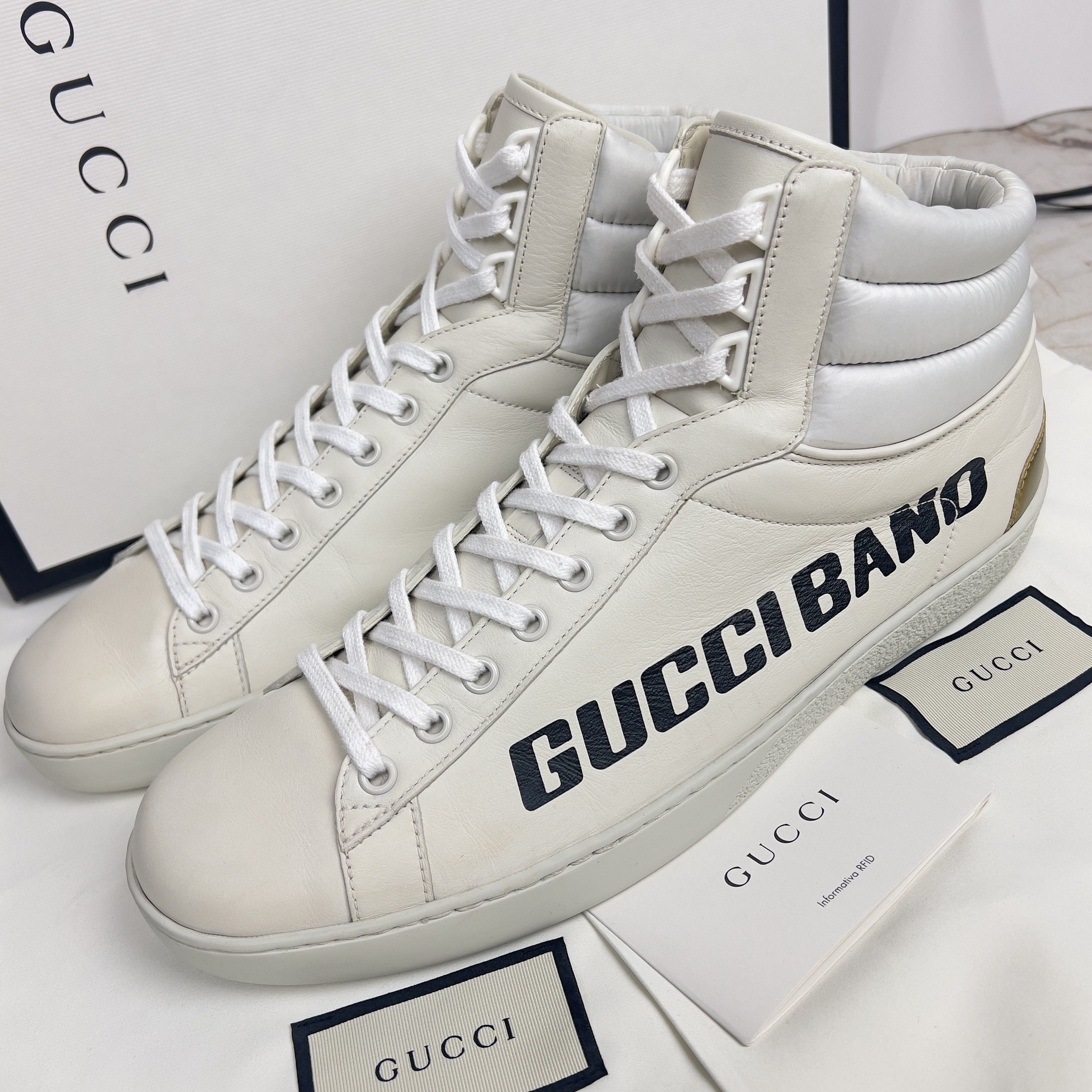 Gucci Ace Band Graphic Print Sneakers Calfskin White Size US 10.5 / EU 43-44 - 1 Thumbnail