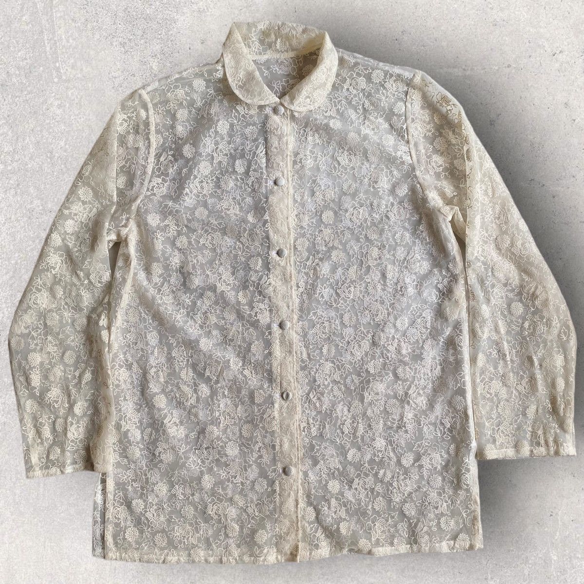 image of Comme Des Garcons Vintage 70’S Sheer Lace Shirt in Beige, Women's (Size Medium)