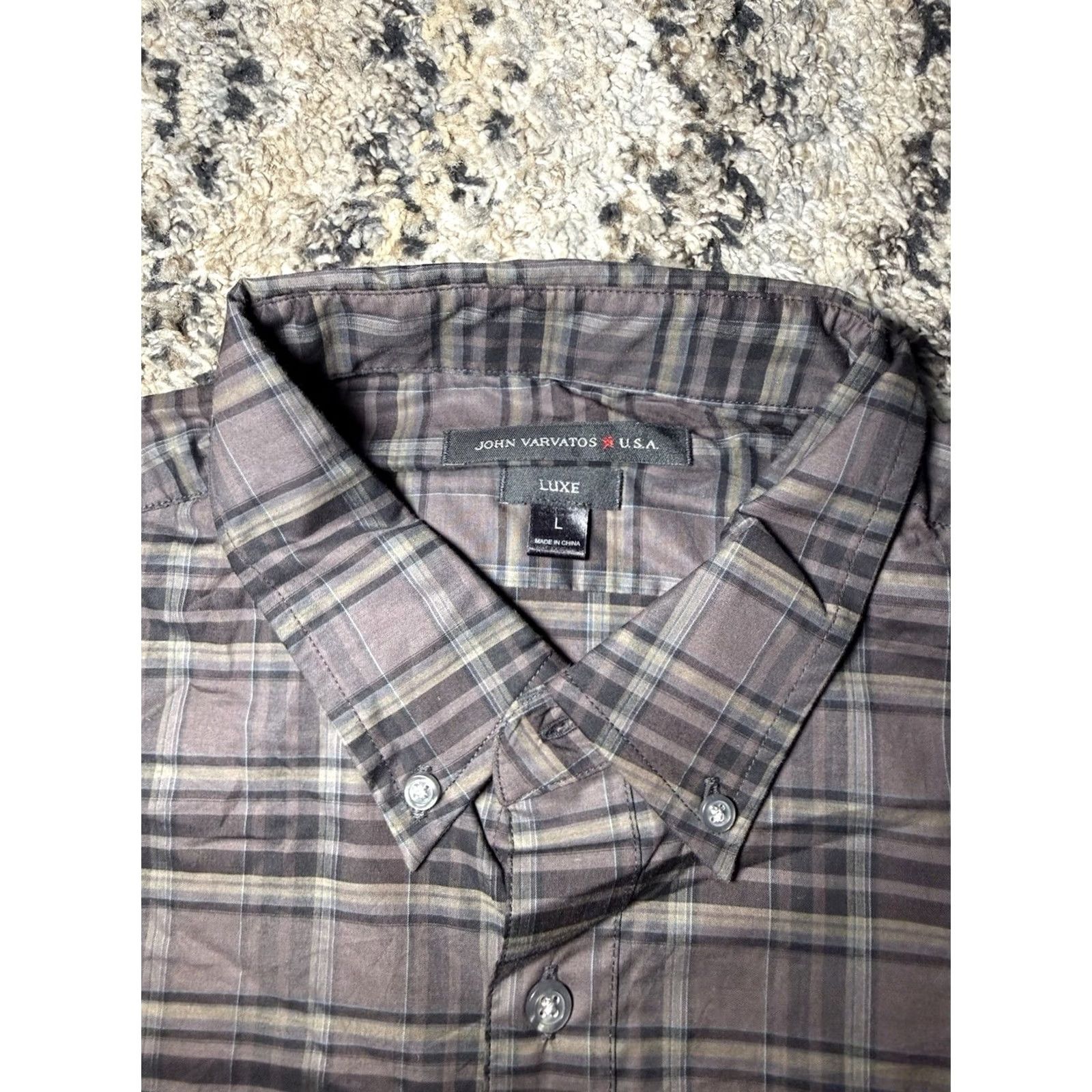 John Varvatos John Varvatos Star USA Luxe Grey Plaid Button Down Shirt LARGE Regular Fit Mens Size US L / EU 52-54 / 3 - 3 Thumbnail