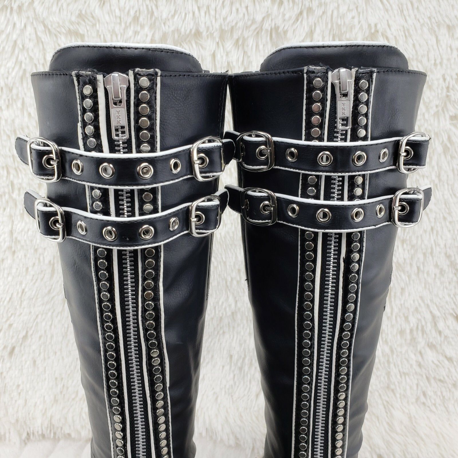 Demonia Cult DEMONIA Concord Black Platform Rose Goth Studded Knee Boots Size US 6 / IT 36 - 6 Thumbnail
