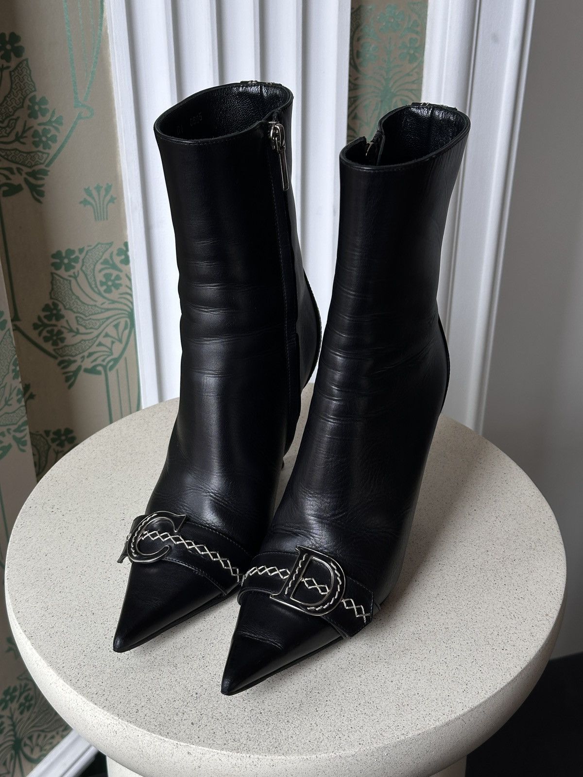 Dior DIOR CD Logo Black Leather Pointed Toe Ankle Boots Size US 5.5 / IT 35.5 - 4 Thumbnail
