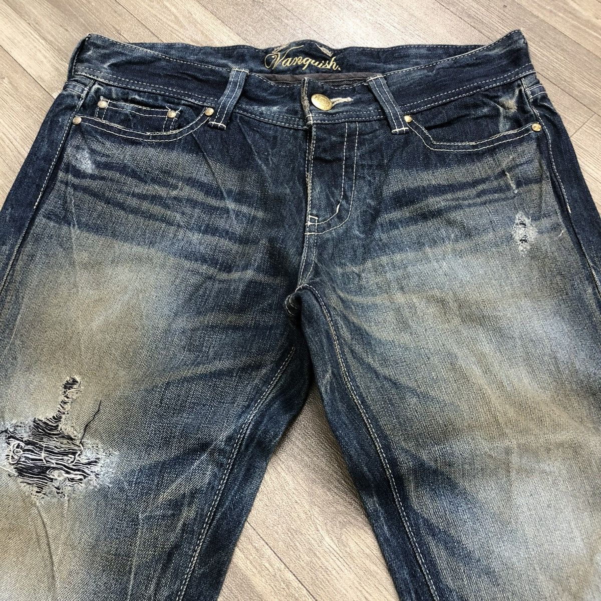 Vanquish 🇯🇵2000s Vanquish Distressed Painted Punk Bootcut Flared Jeans Size US 31 - 4 Thumbnail