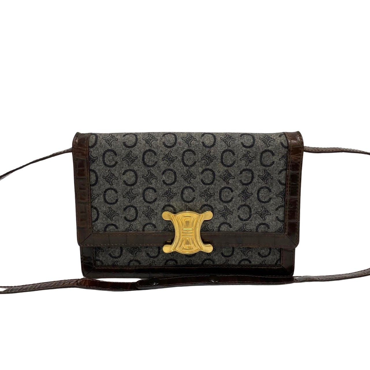 image of Celine C Macadam Leather Wool Mini Shoulder Bag Pochette Brown Gray, Women's