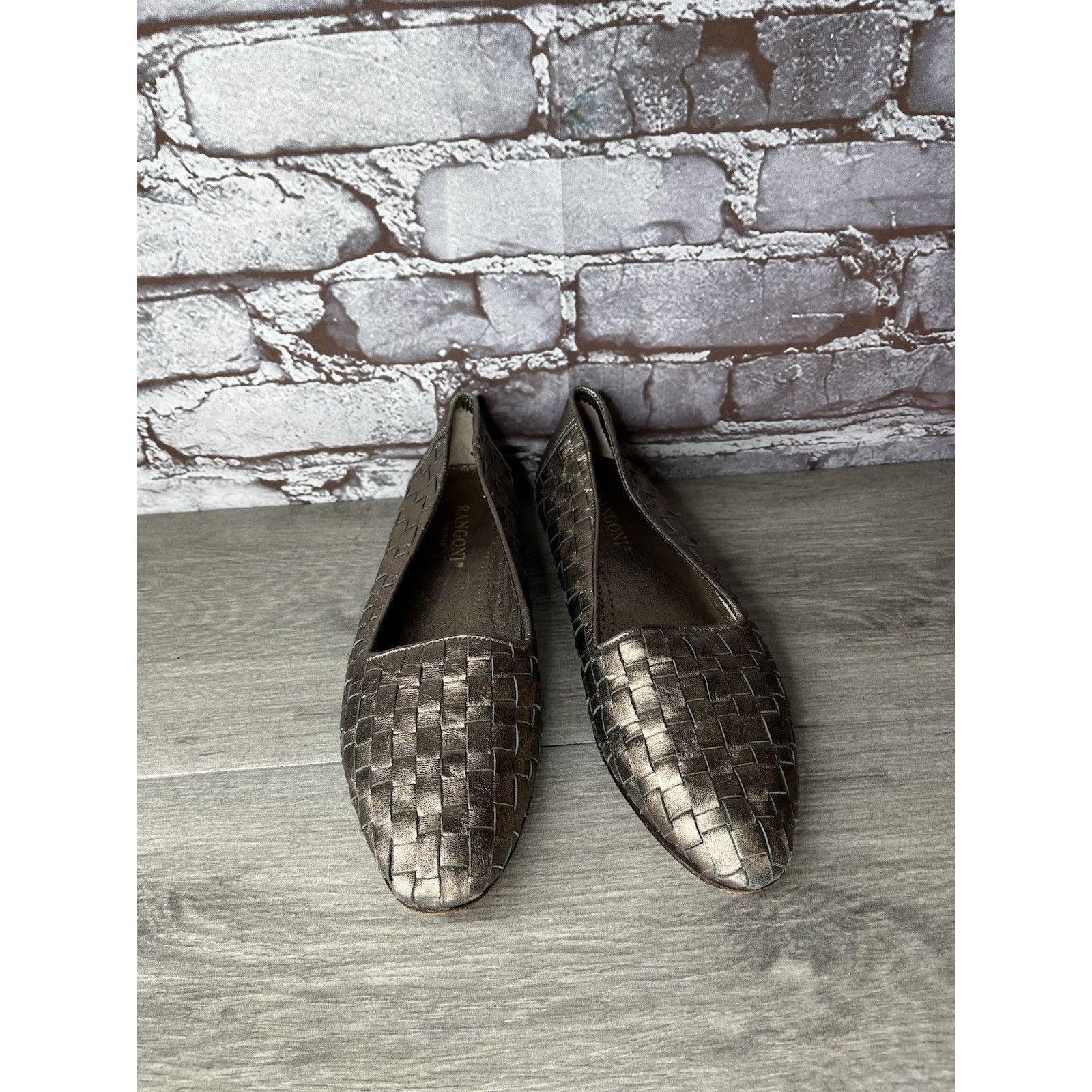 Santoni Rangoni Firenze Pewter Silver Leather Woven Weaves Flats Wom Size US 8.5 / IT 38.5 - 5 Thumbnail