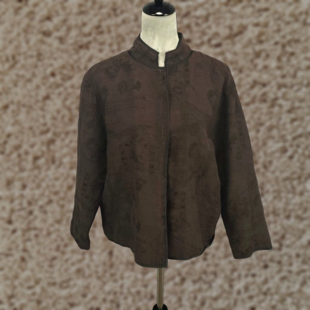 Vintage VINTAGE Chico's Women's Silk Cardigan Jacket Long Sleeve Brown Embroidered Paisley 2-Button Fall Winter Spring Summer Classic Size L / US 10 / IT 46 - 1 Thumbnail