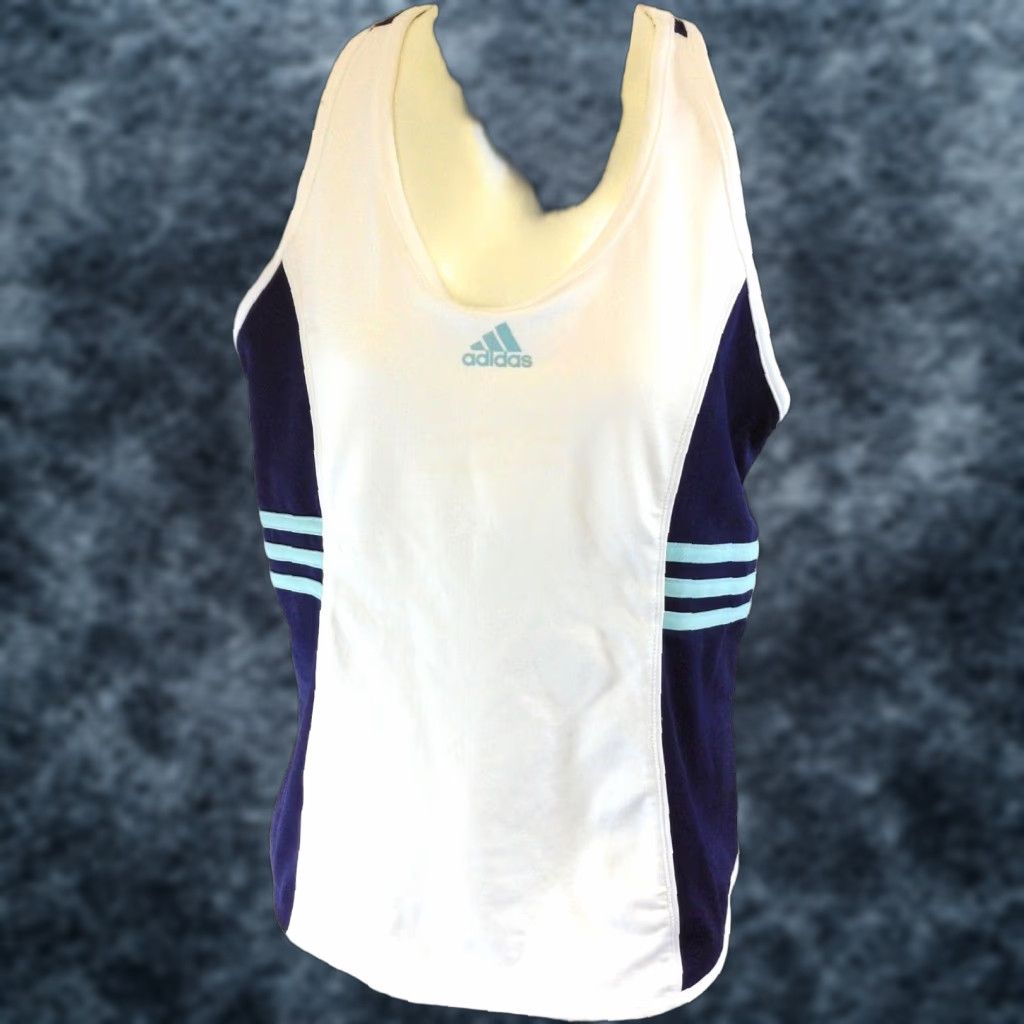 Adidas VINTAGE Adidas ClimaCool Tank Shirt Womens M White Navy Blue 2006 Athletic Activewear Built-in Bra Mens Womens Boys Girls Size M / US 6-8 / IT 42-44 - 1 Thumbnail