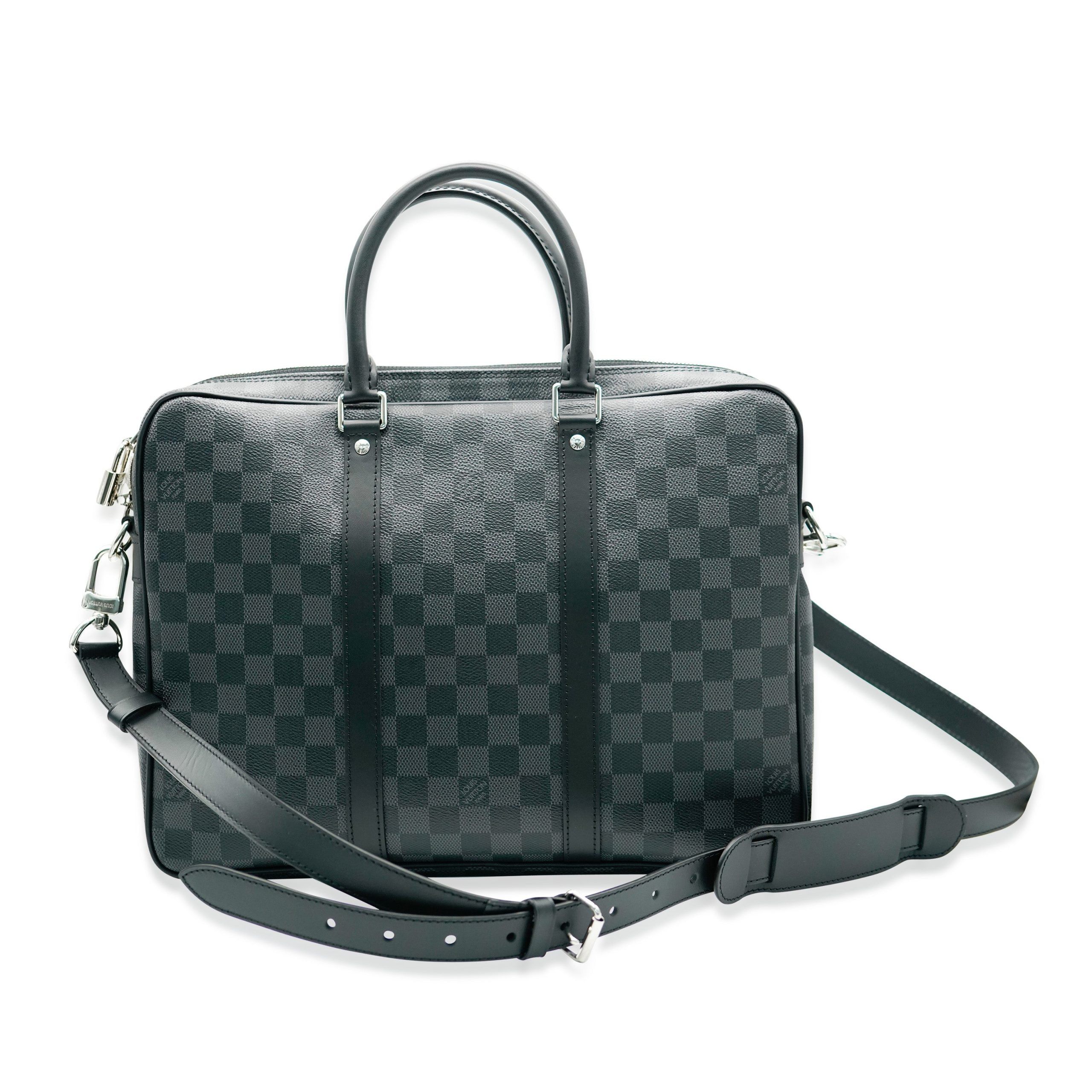 image of Louis Vuitton Damier Graphite Canvas Porte Documents Voyage Pm in Black, Women's