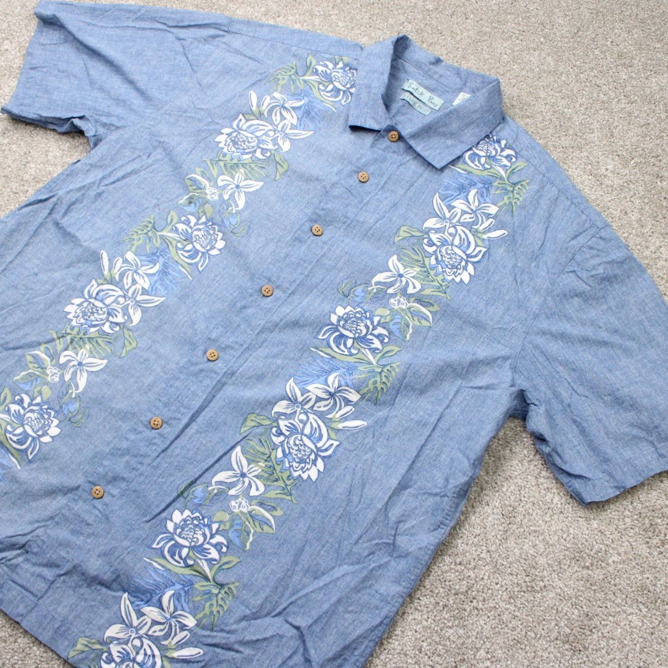 Vintage Batik Bay Shirt Mens 2XL Blue Floral Reverse Print 100% Cotton Short Sleeve Button-Up Size US XXL / EU 58 / 5 - 3 Thumbnail