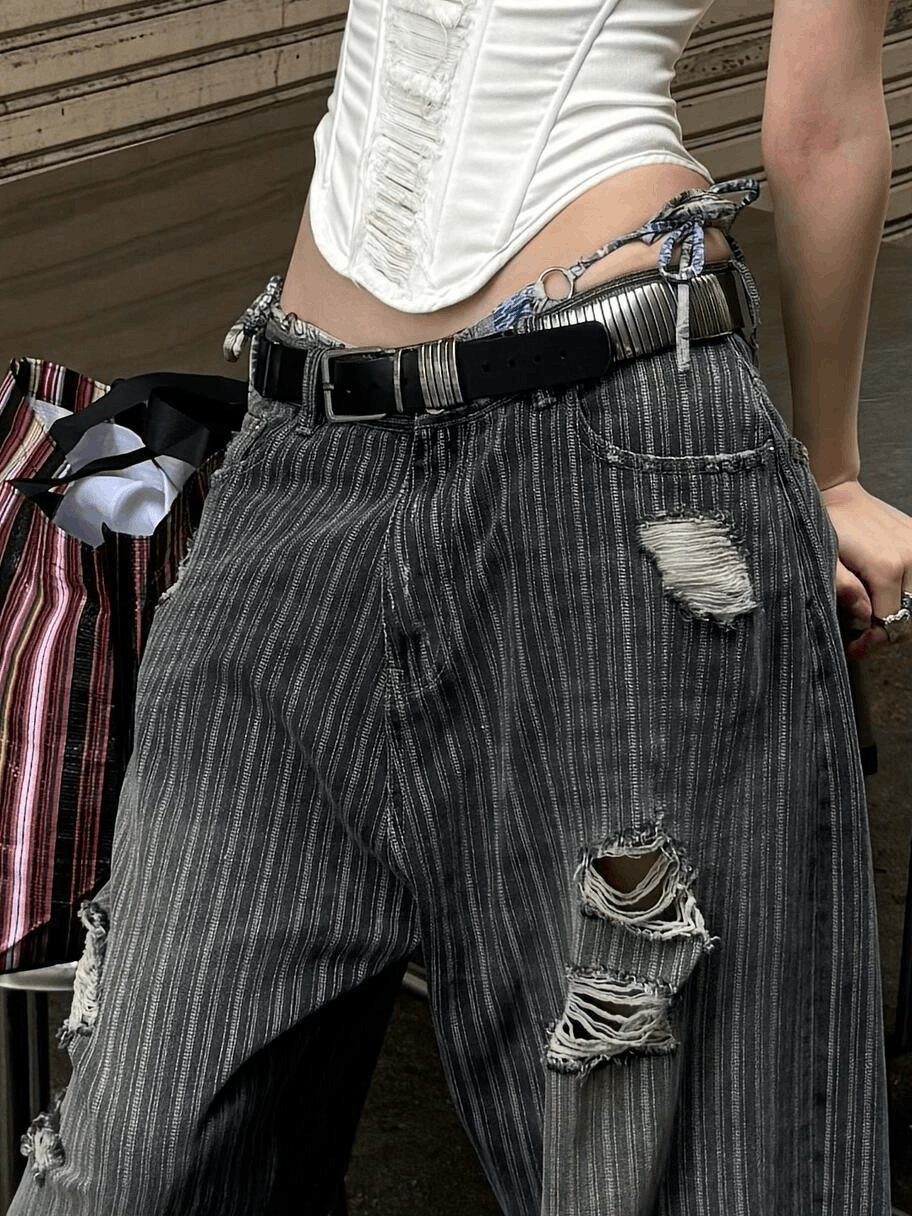 Japanese Brand × Vintage Y2k Vintage Striped Wide Leg Size 29" - 3 Thumbnail