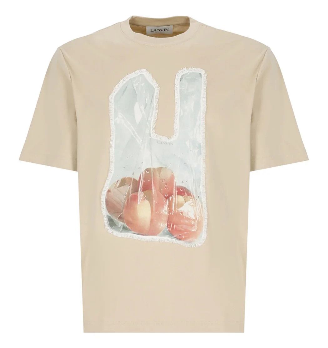 Lanvin o1y0225 Logo Crewneck T-Shirt in Beige Size US S / EU 44-46 / 1 - 1 Thumbnail