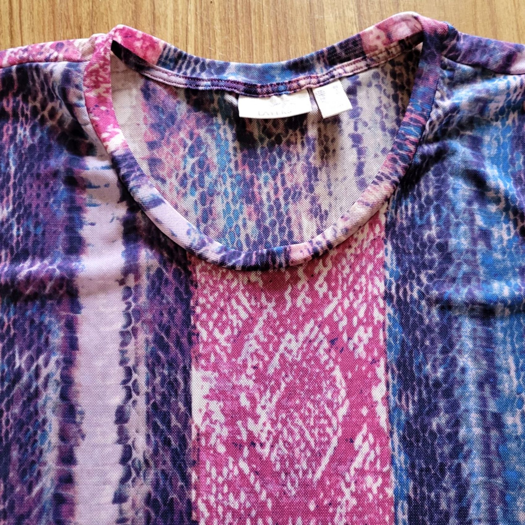 Vintage LOGO by Lori Goldstein Shirt Womens Medium Pink Purple Snakeskin Sheer Glam Blouse Size M / US 6-8 / IT 42-44 - 3 Thumbnail