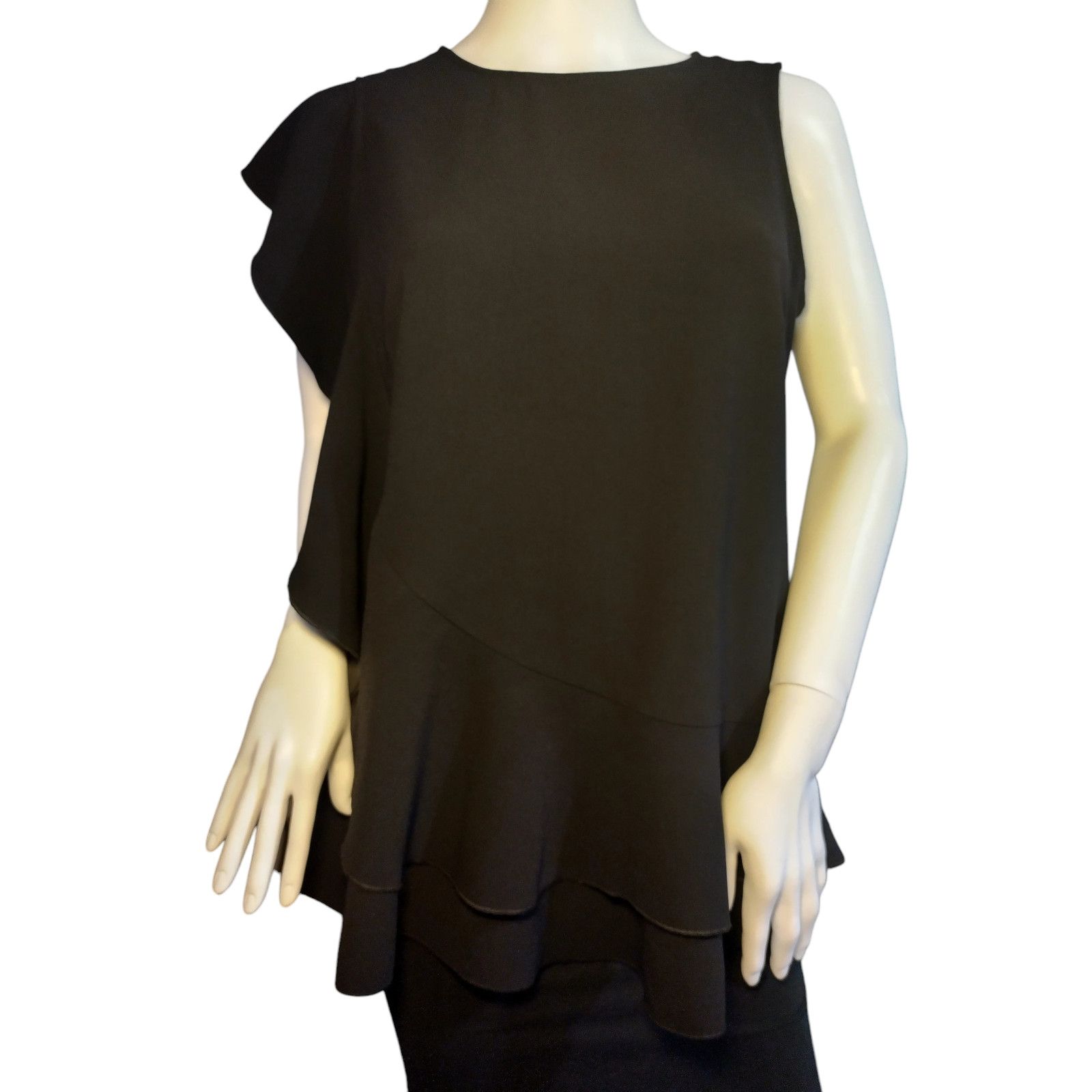 Ann Taylor Ann Taylor Womens Tunic Cascading Ruffle Blouse Black Sz Sm Size S / US 4 / IT 40 - 1 Thumbnail