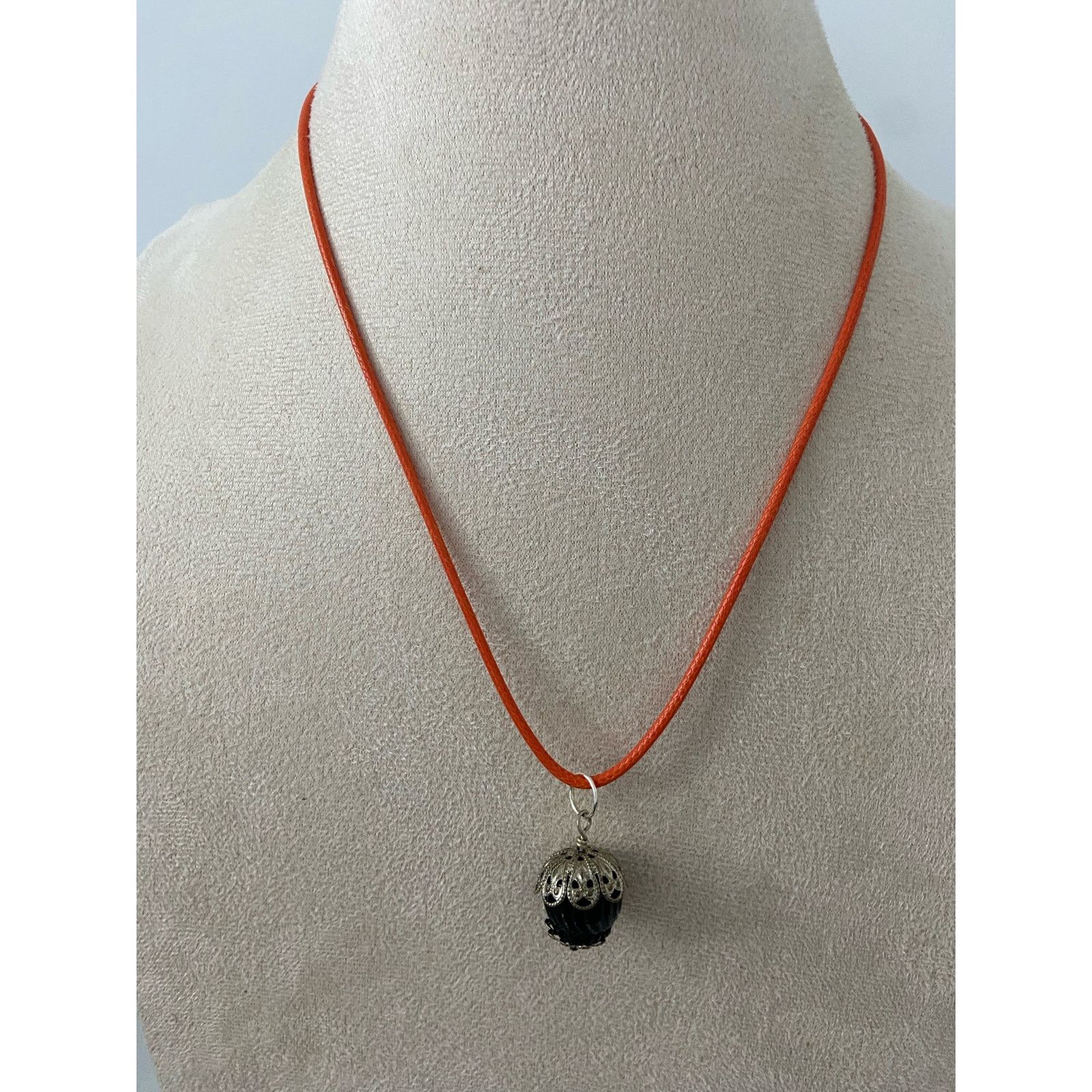Handmade Black textured dome pendant necklace upcycled Size ONE SIZE - 1 Thumbnail