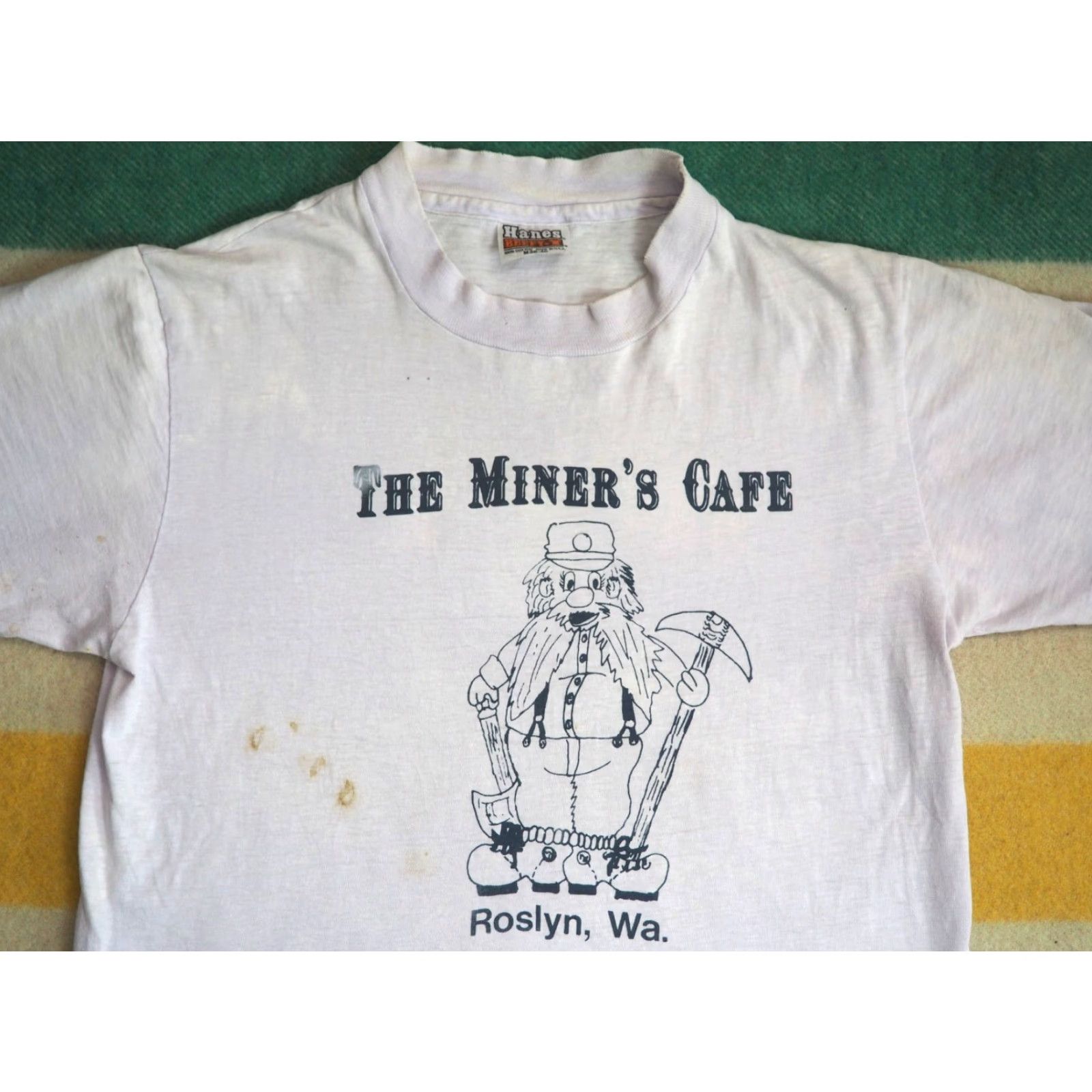 Hanes VTG 70s Hanes Miner's Cafe Roslyn WA PNW Distress Grunge Gray Tee T-Shirt M Mens Short Sleeve Graphic Tee Cotton Gray 1970s Hanes Shirt Grunge Mens Size US M / EU 48-50 / 2 - 3 Thumbnail