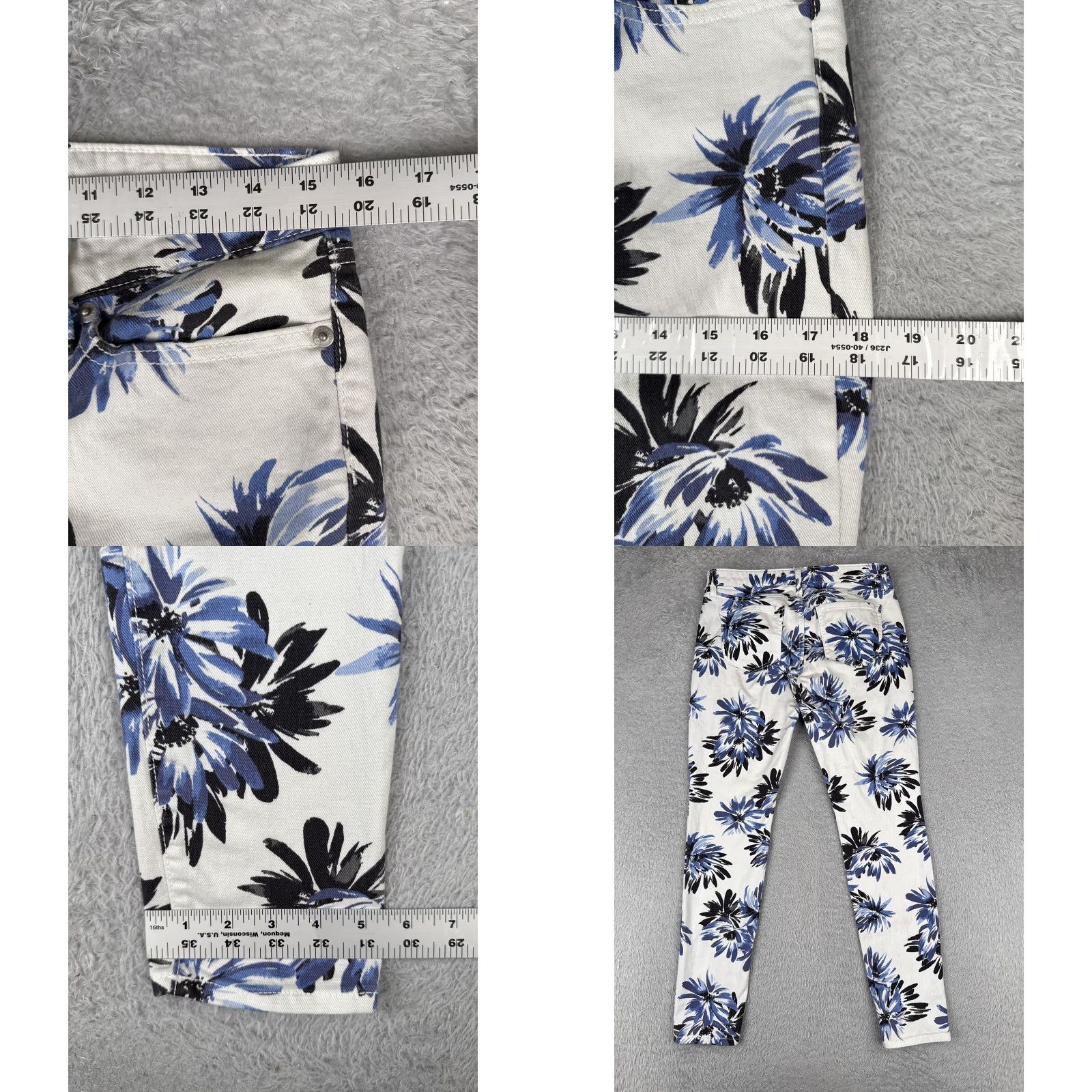 Gap Gap Legging Pants Womens 8 Jeans 29R White Blue Black Floral Print Cotton Stretch Size 30" / US 8 / IT 44 - 9 Thumbnail