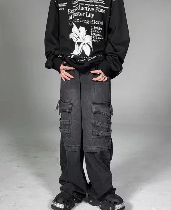 Japanese Brand × Jean Heavy washed street style long strap wide leg jeans Size US 32 / EU 48 - 2 Thumbnail