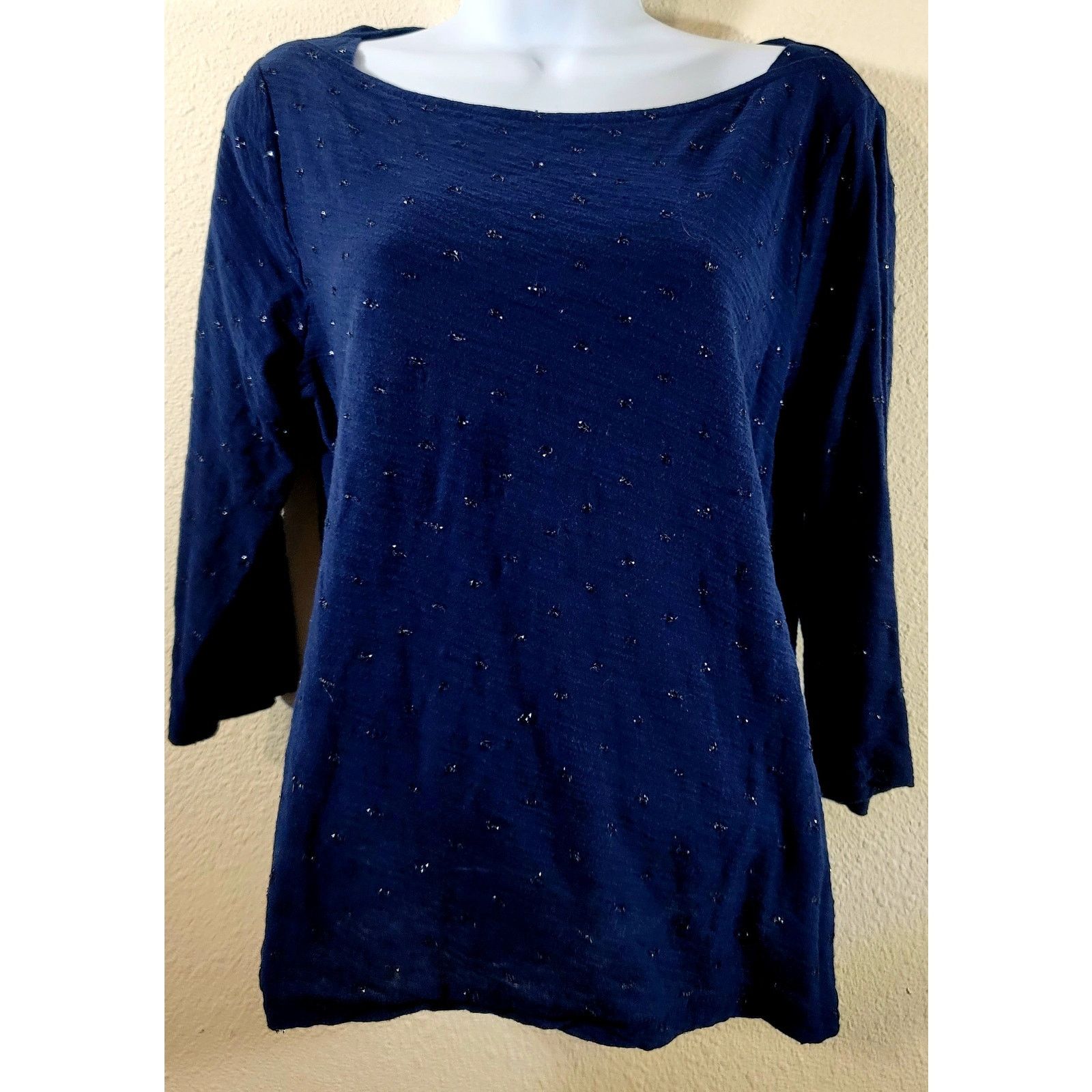 Other A New Day Dark Blue Shiny Dots Slub Knit Top Large Soft Size L / US 10 / IT 46 - 1 Thumbnail