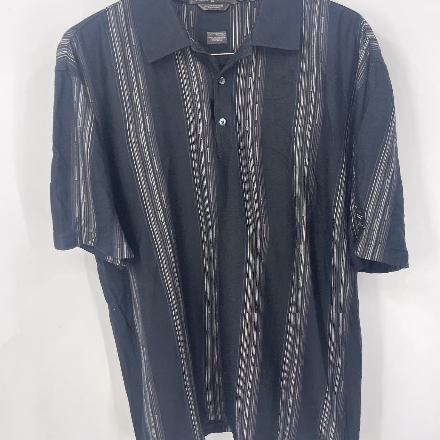 Vintage Tiger Woods Shirt Mens Large Striped Polo Black 60/2 Mercerized Golf Preppy Size US L / EU 52-54 / 3 - 3 Thumbnail