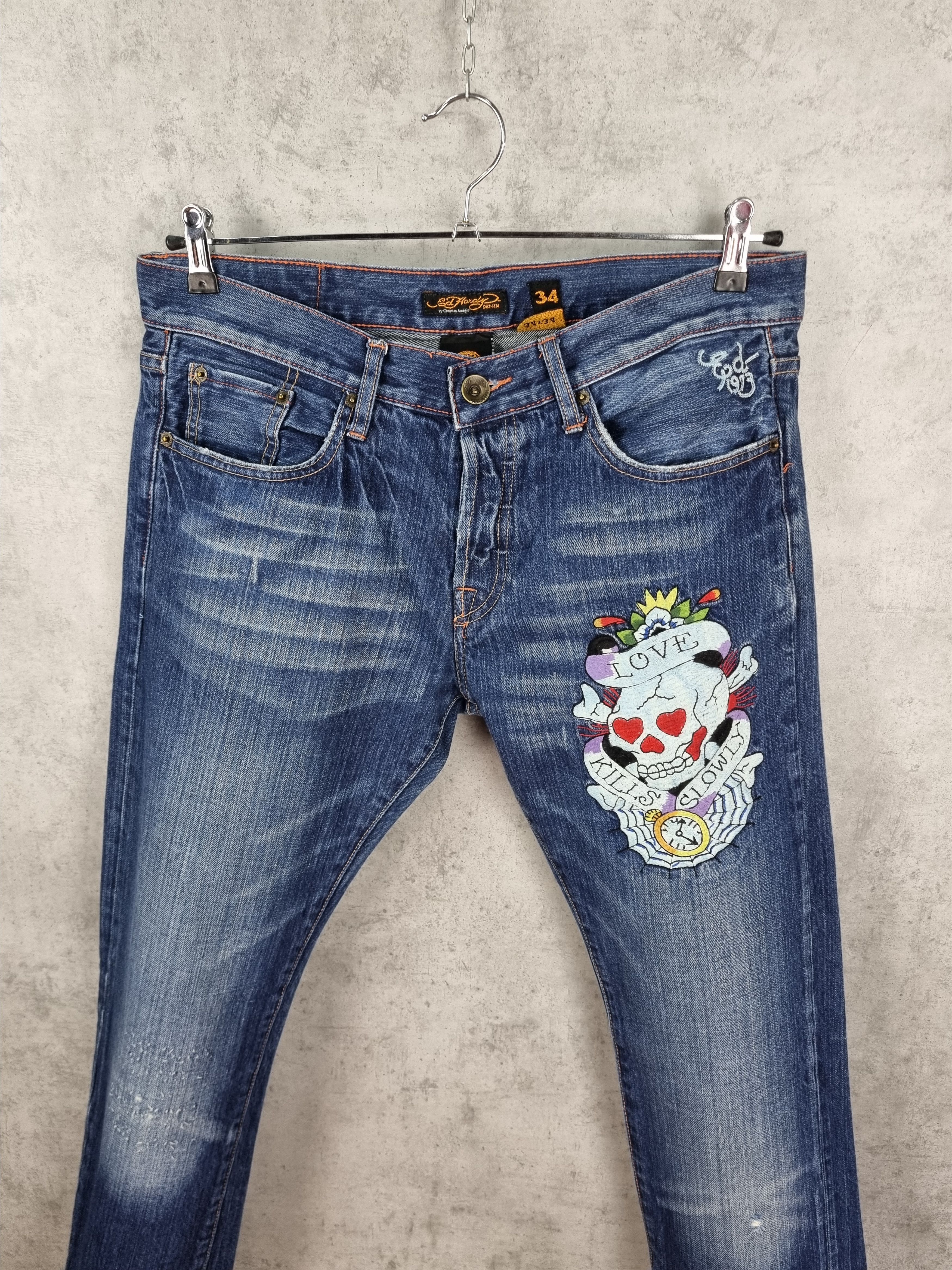Christian Audigier × Ed Hardy Kills Slowly Love Embroidered Skull Logo by Ed Hardy Jeans Size US 34 / EU 50 - 2 Thumbnail