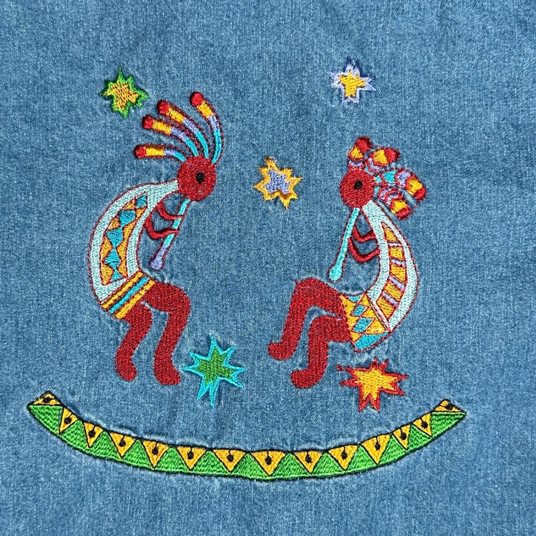 Denime VINTAGE Denim Bakery Kokopelli Jacket Womens Large Blue Denim Embroidered Western 90s Jacket Size L / US 10 / IT 46 - 7 Thumbnail