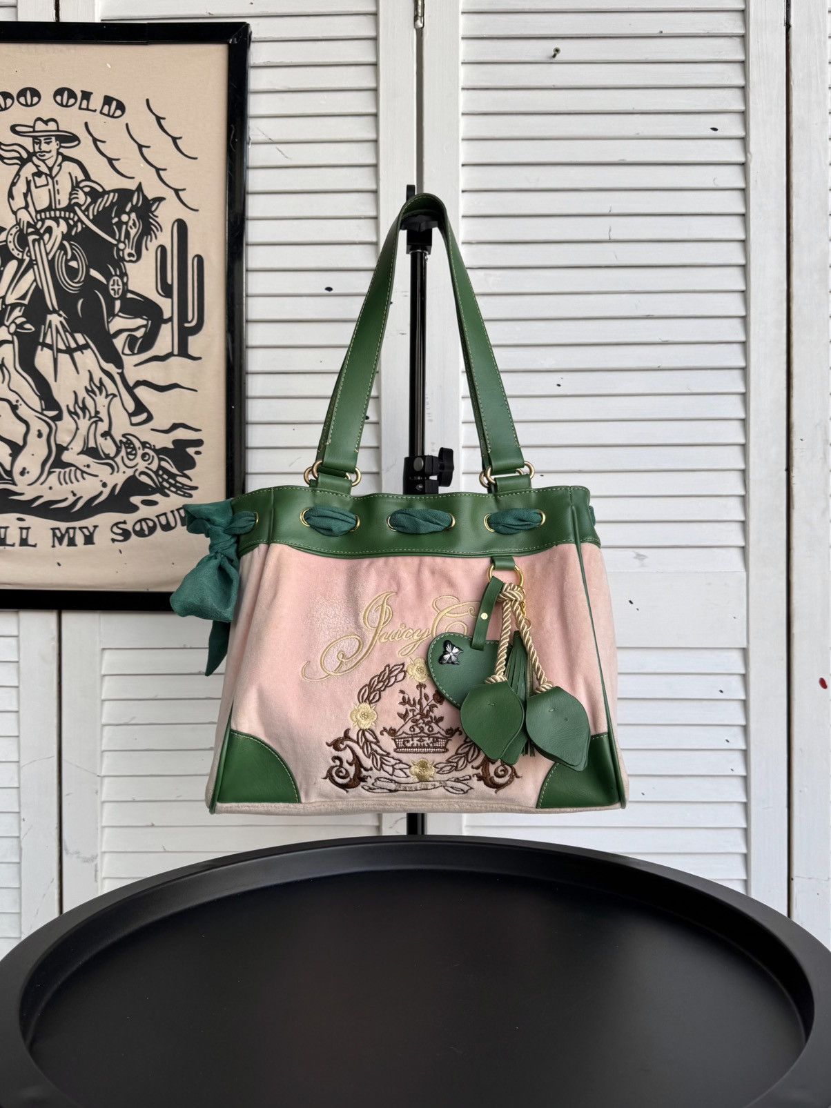 Juicy Couture Vintage Juicy Couture Daydreamer Velour Tote Bag Pink Green Size ONE SIZE - 1 Thumbnail