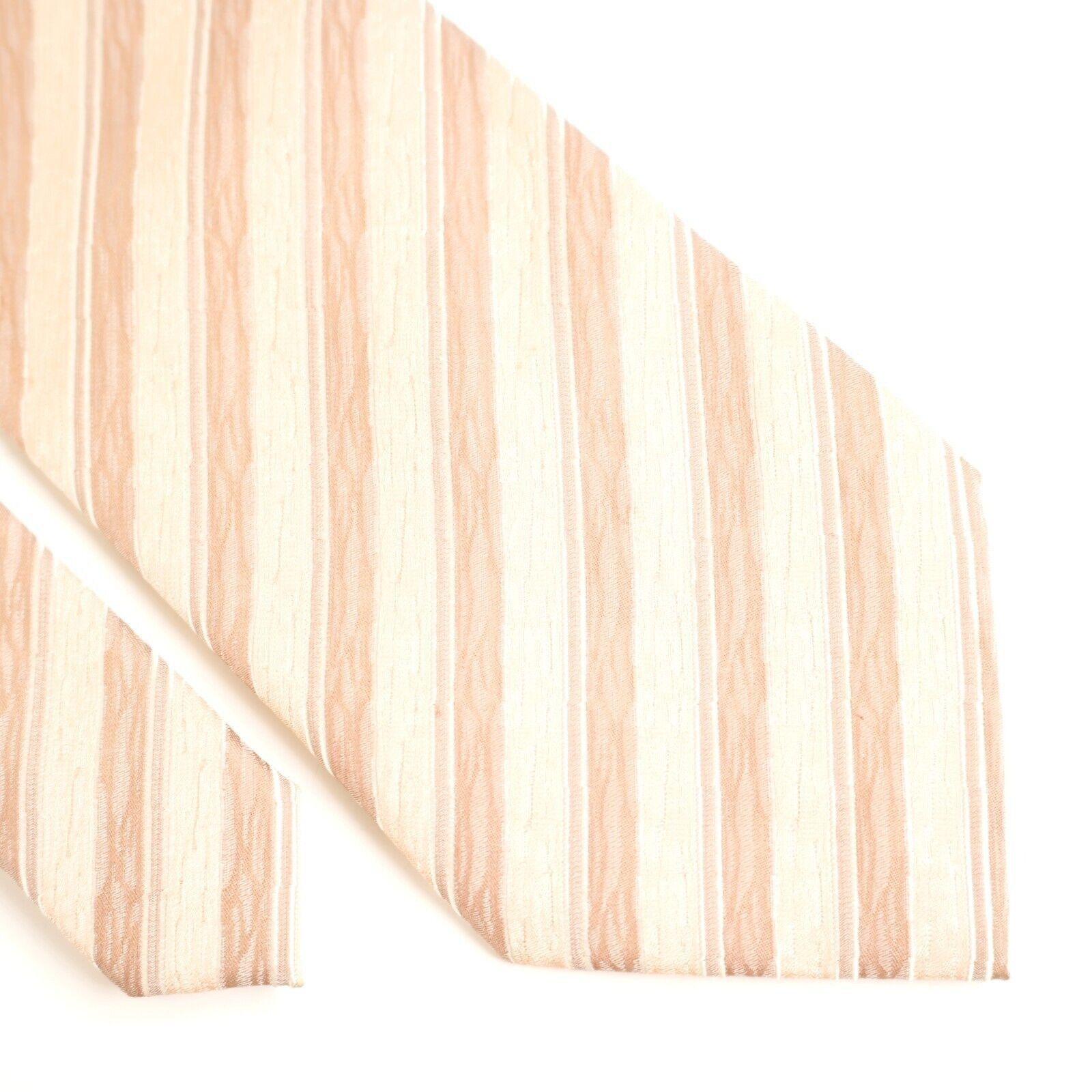 Designer Renzo Tan Woven Long Striped Wide Silk Tie Size ONE SIZE - 1 Thumbnail