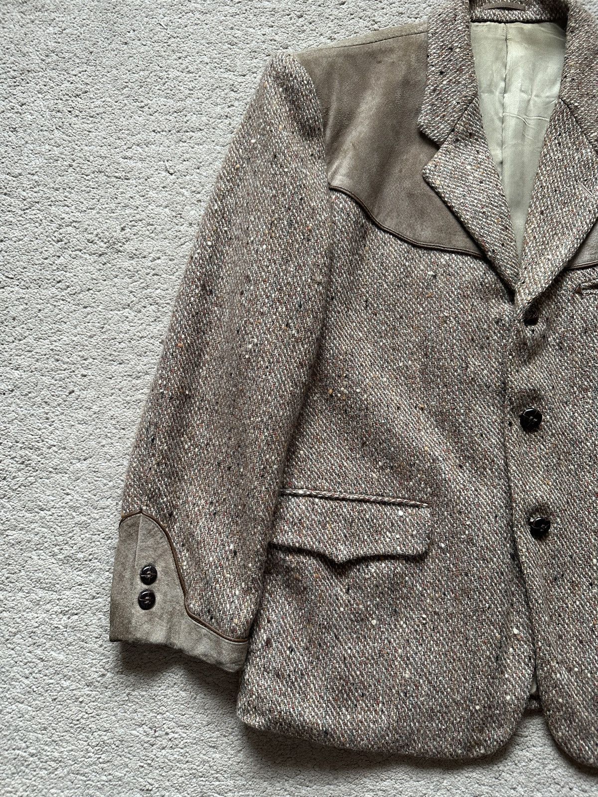 Yohji Yamamoto 1990s Work’s Tweed Leather Jacket Size US L / EU 52-54 / 3 - 3 Thumbnail