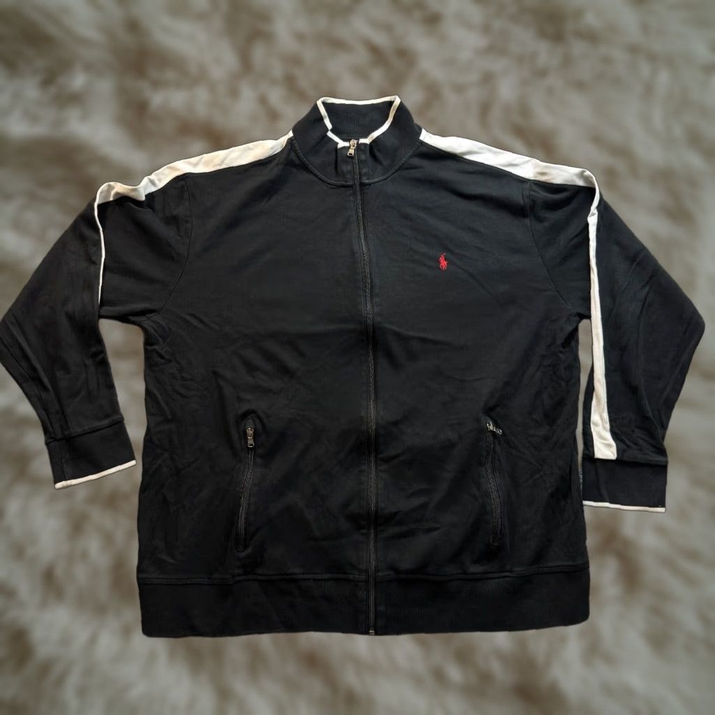 VINTAGE Polo Ralph Lauren Track Jacket Mens Big & Tall 2XLT Black Full Zip Casual