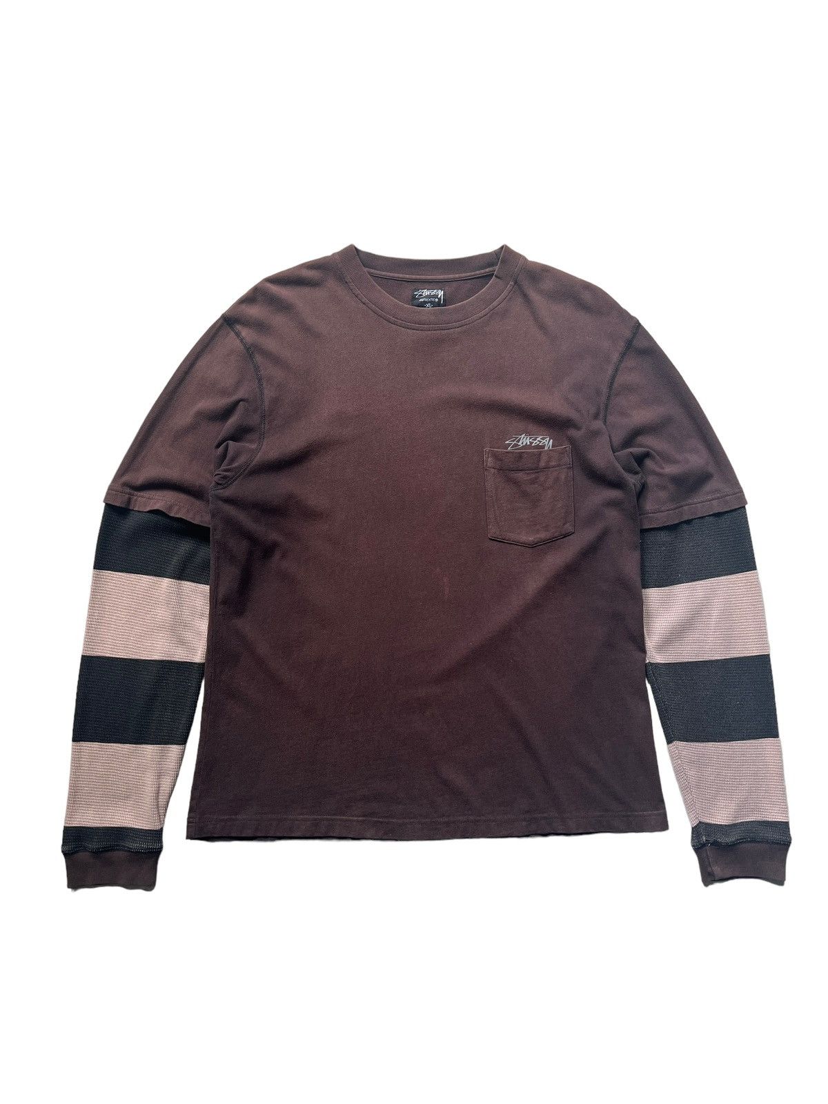 image of Y2K Stussy Sun Faded Longsleeve Shirt in Brown, Men's (Size XL)