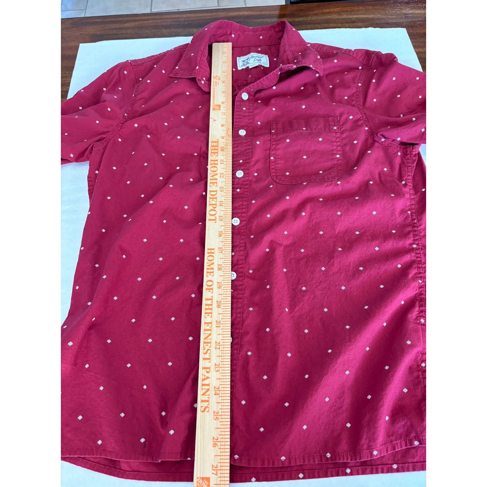 American Eagle Outfitters American Eagle Printed Button-Up Burgundy Shirt Size M Size US M / EU 48-50 / 2 - 4 Thumbnail