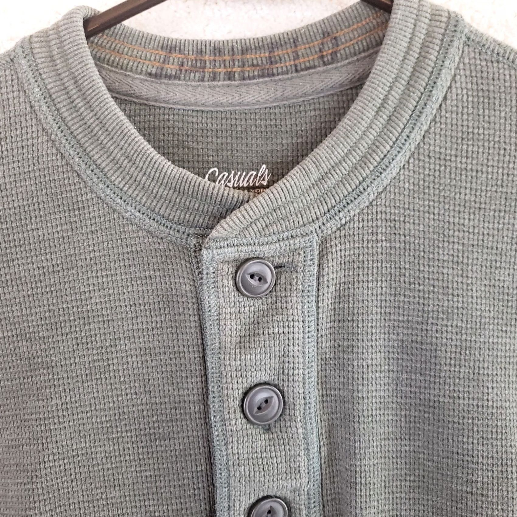 Roundtree & Yorke Casuals Henley Shirt Men M Green Long Sleeve Thermal Outdoor Waffle Knit Size US M / EU 48-50 / 2 - 4 Thumbnail